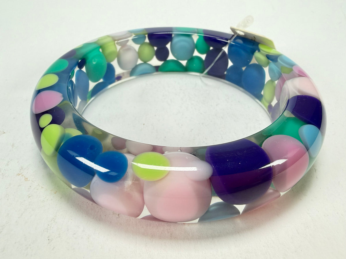 Jackie Brazil "Shinny Spotted" Blue Mix Spots Solid Round Resin 1.7cm Bangle ( B1726 )