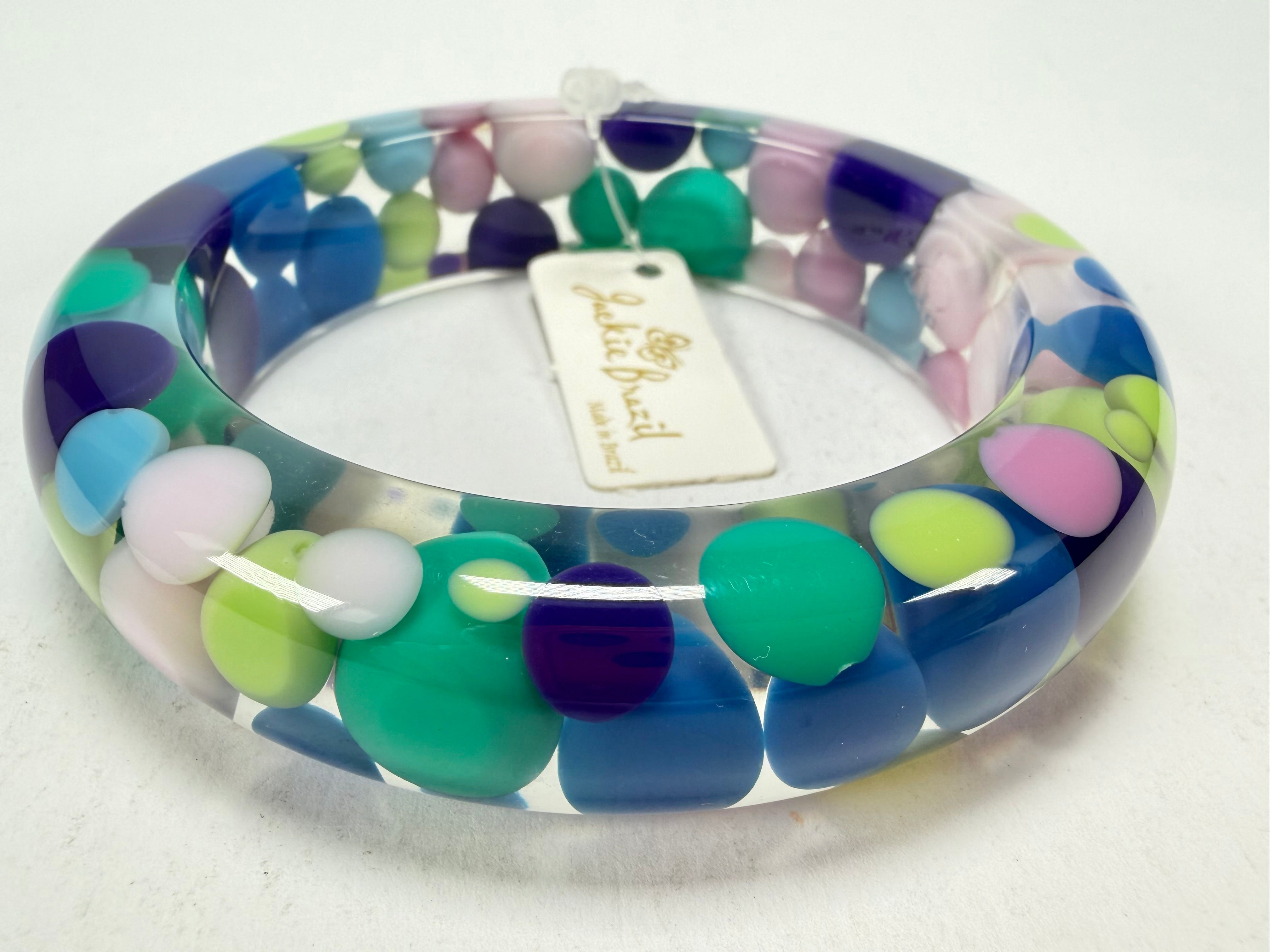 Jackie Brazil "Shinny Spotted" Blue Mix Spots Solid Round Resin 1.7cm Bangle ( B1726 )