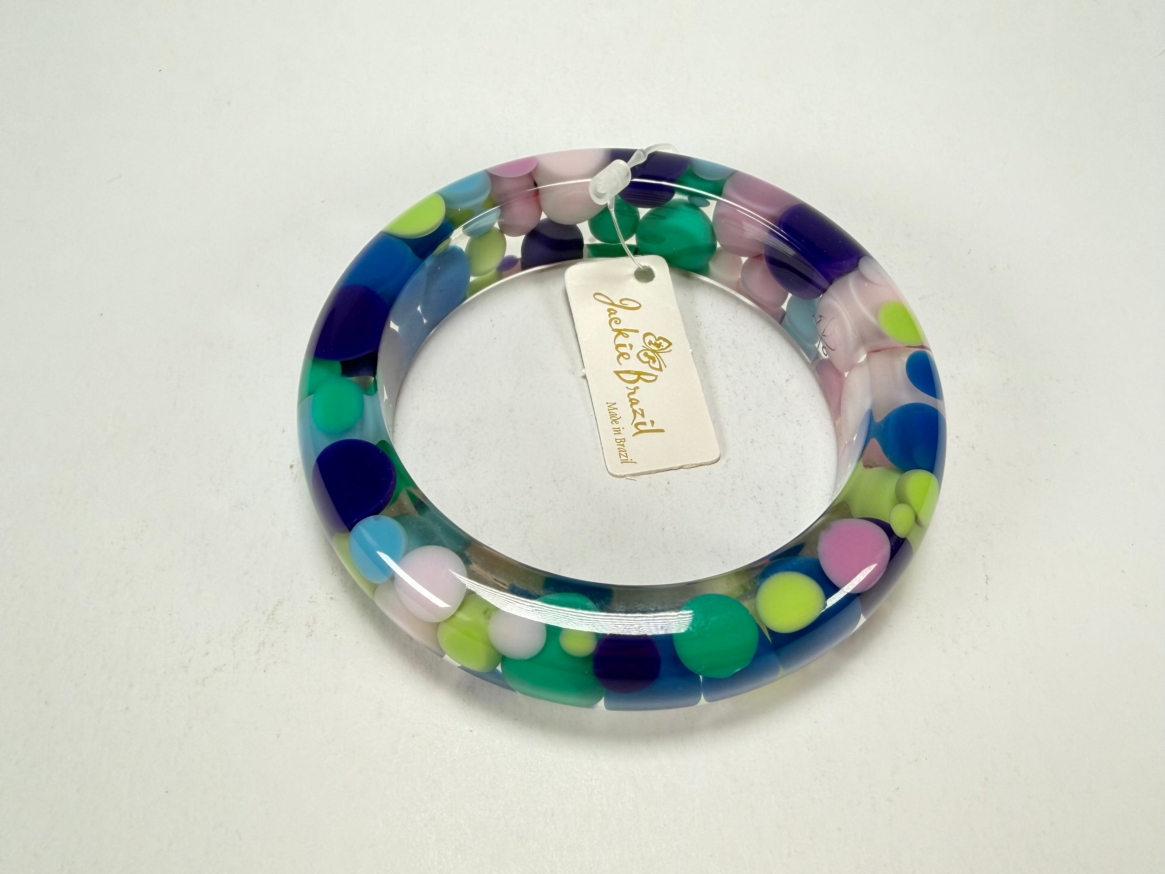 Jackie Brazil "Shinny Spotted" Blue Mix Spots Solid Round Resin 1.7cm Bangle ( B1726 )