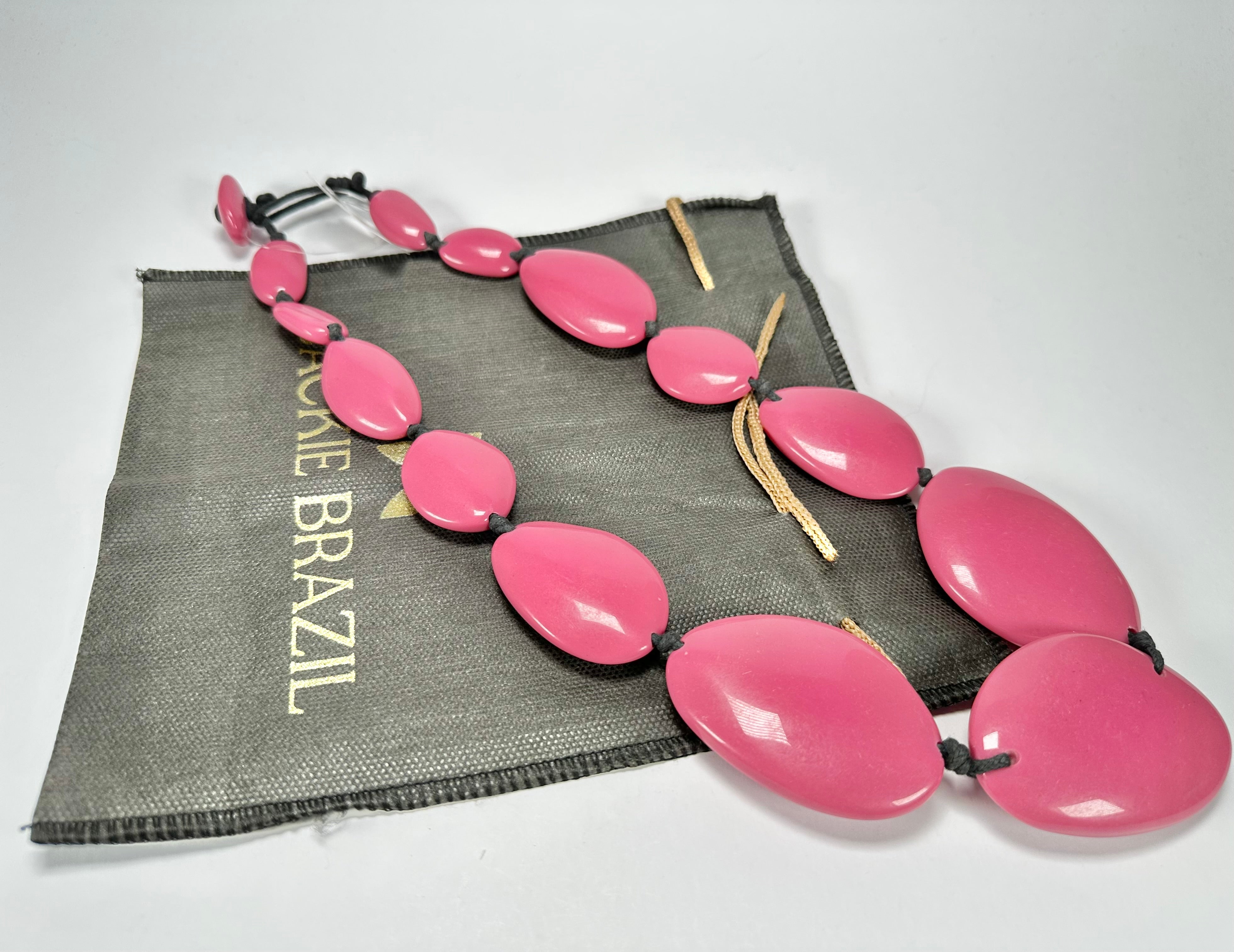 Jackie Brazil "Pink Gloss" Long Flat Riverstones 65cm Necklace ( N3700 )
