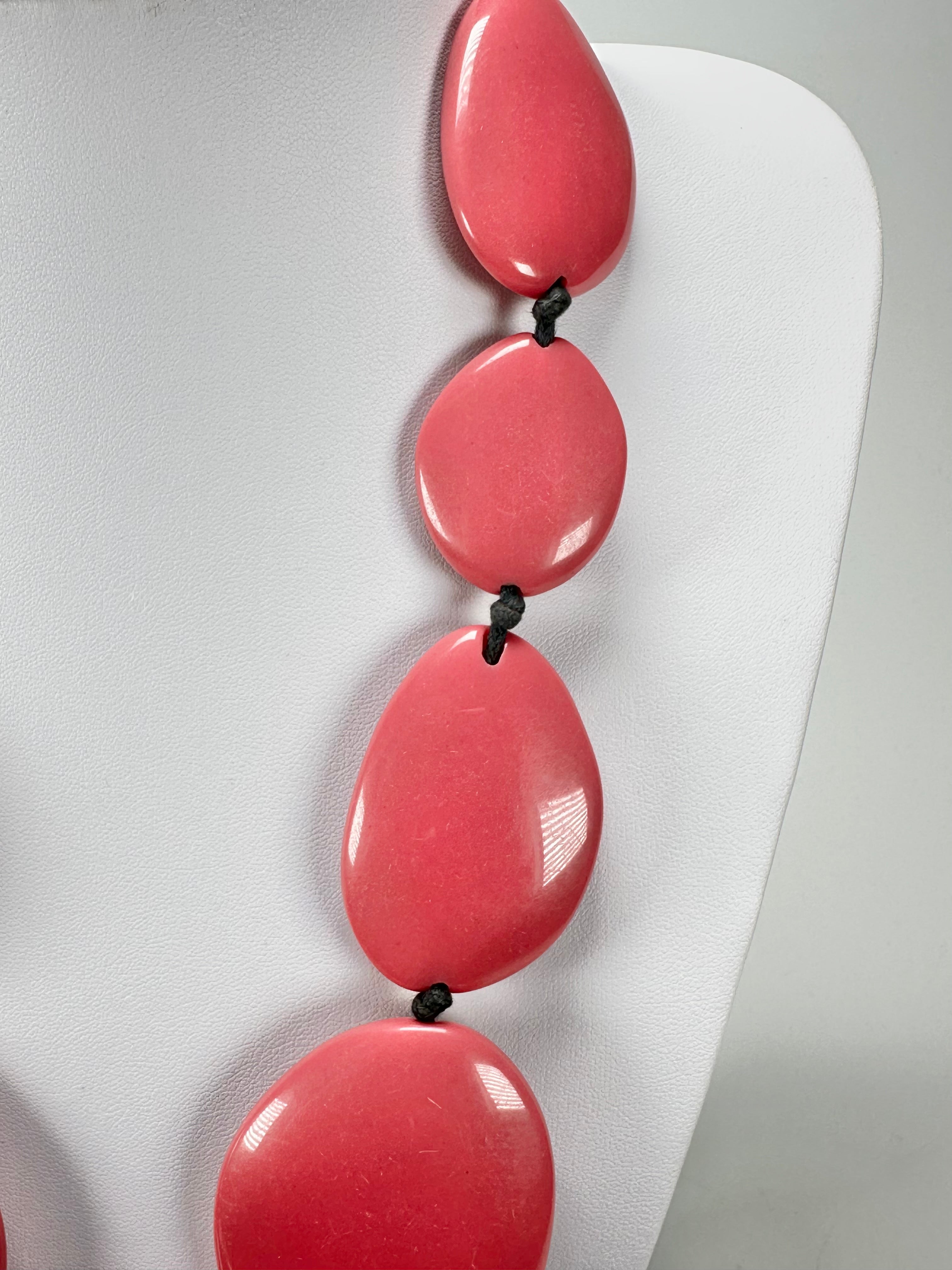Jackie Brazil "Pink Gloss" Long Flat Riverstones 65cm Necklace ( N3700 )