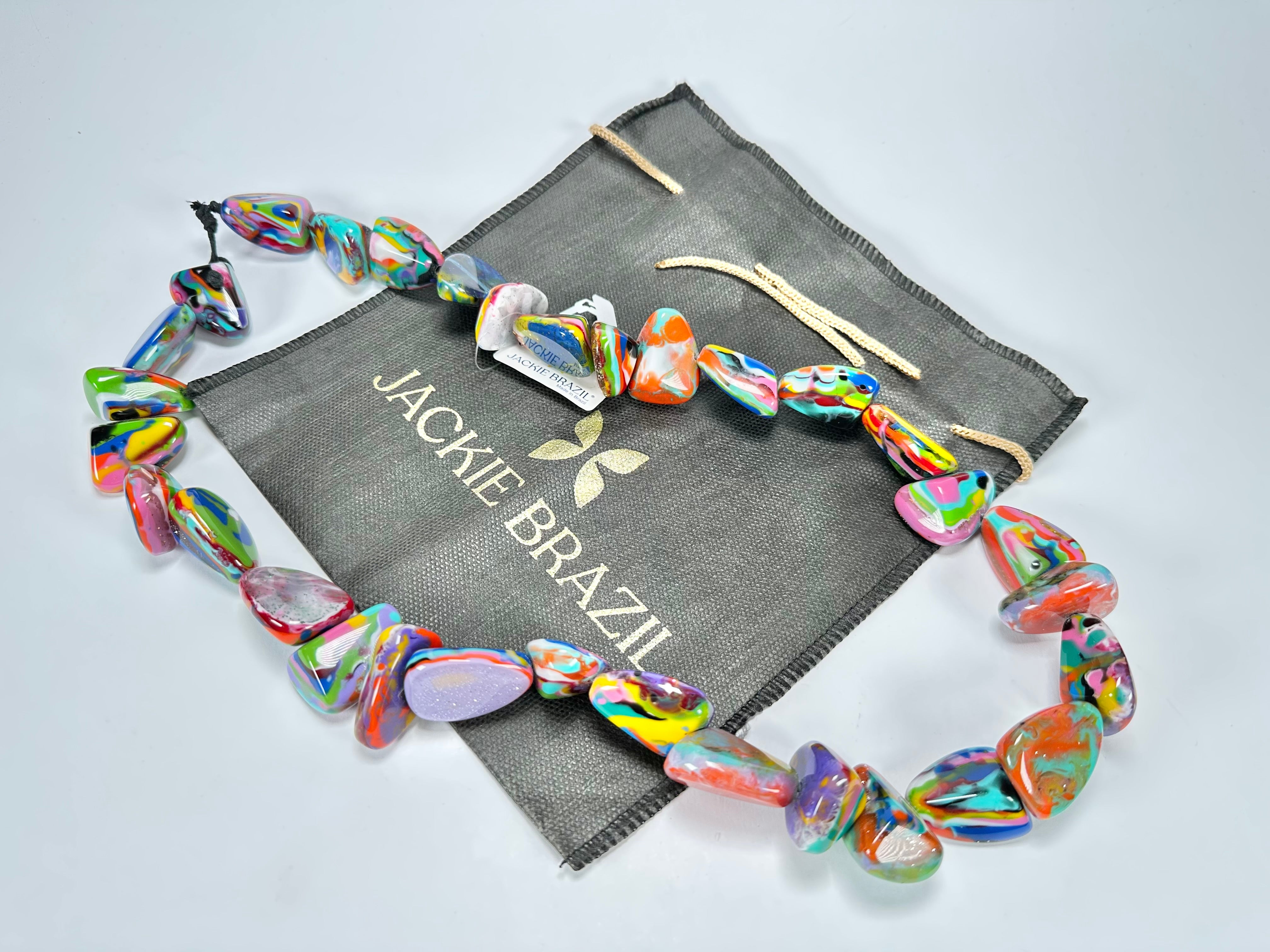 Jackie Brazil "Diamonds" Kandinsky Flintstone Bone 80cm Necklace ( N0080 )