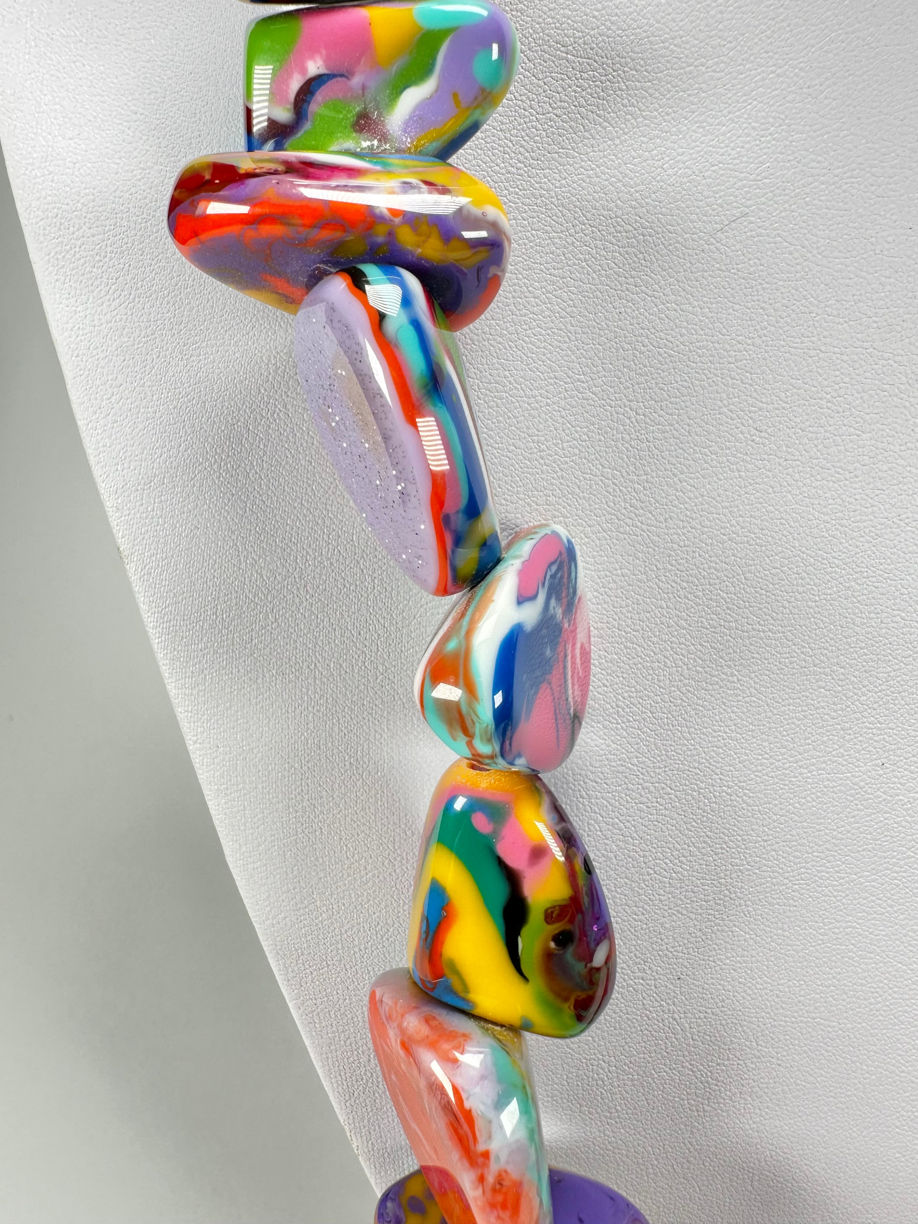 Jackie Brazil "Diamonds" Kandinsky Flintstone Bone 80cm Necklace ( N0080 )