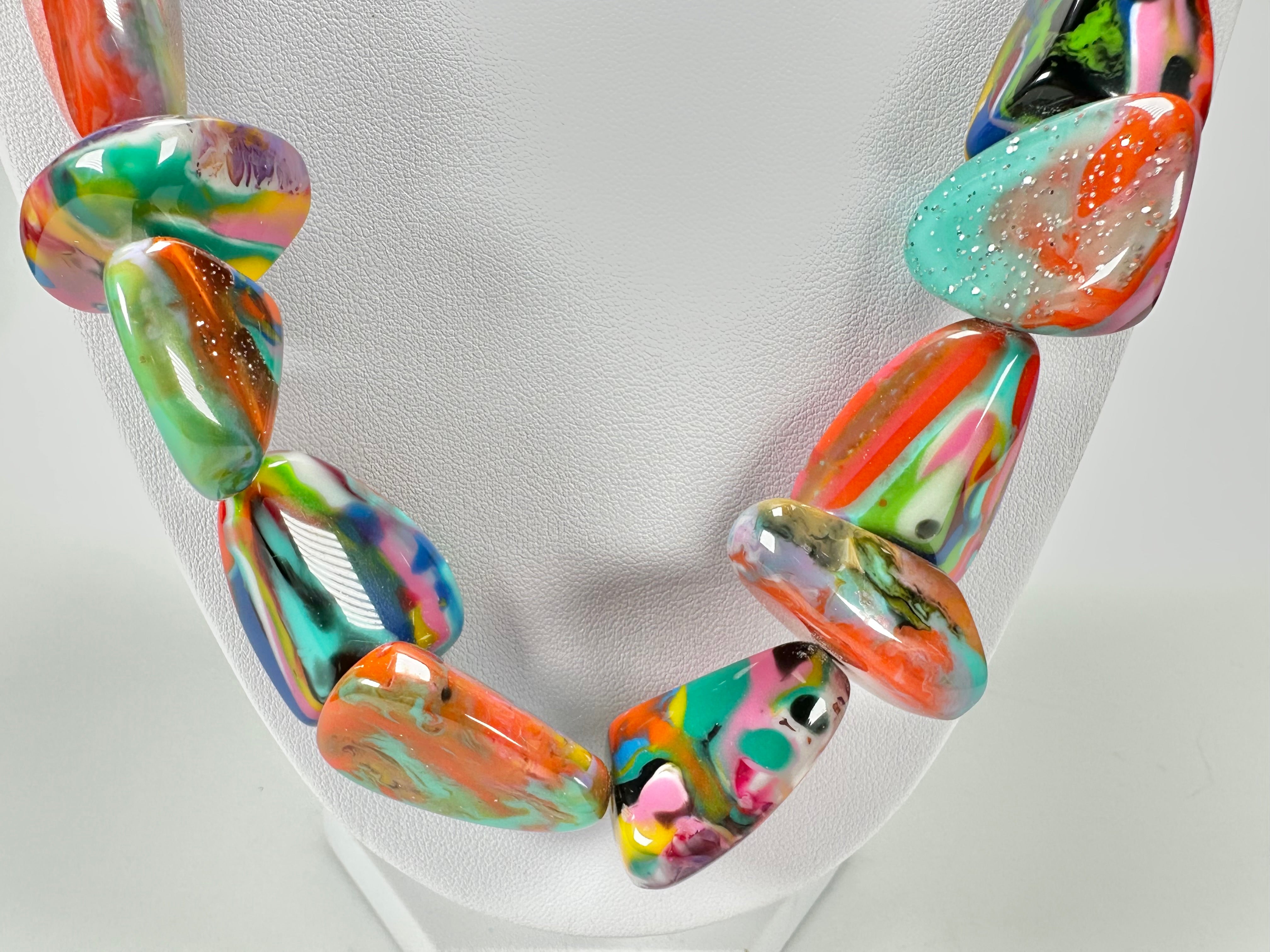 Jackie Brazil "Diamonds" Kandinsky Flintstone Bone 80cm Necklace ( N0080 )