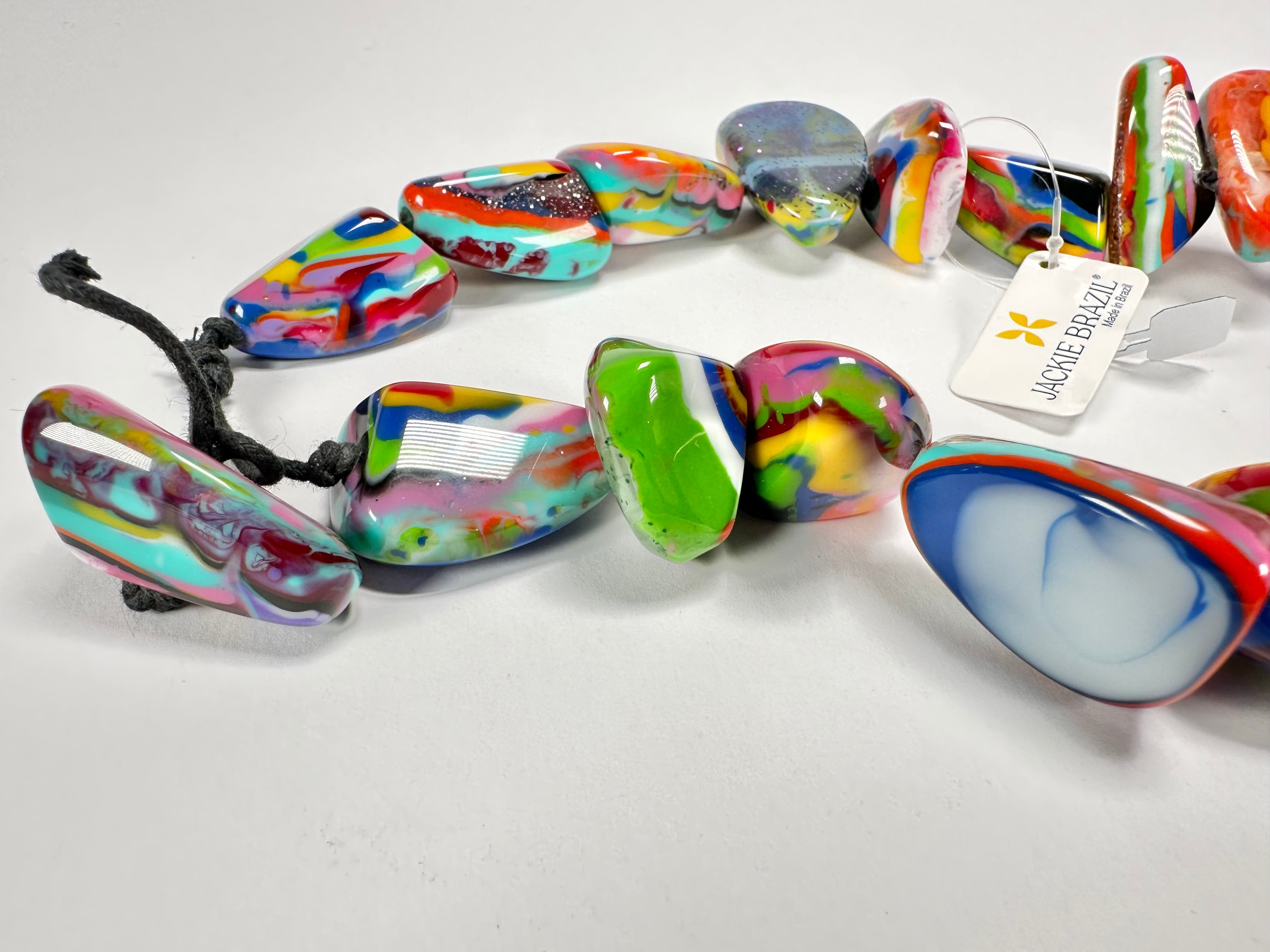 Jackie Brazil "Diamonds" Kandinsky Flintstone Bone 80cm Necklace ( N0080 )