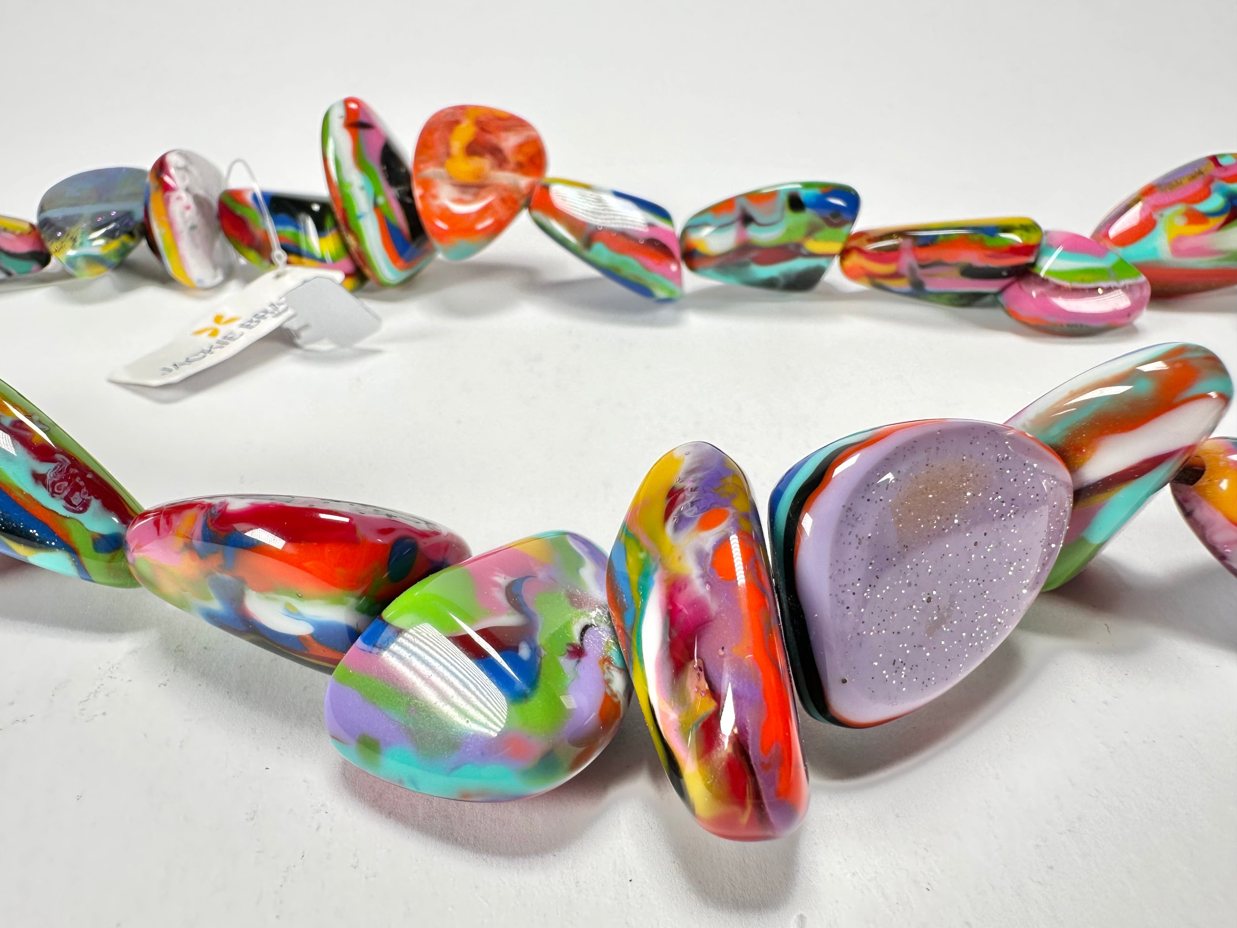 Jackie Brazil "Diamonds" Kandinsky Flintstone Bone 80cm Necklace ( N0080 )