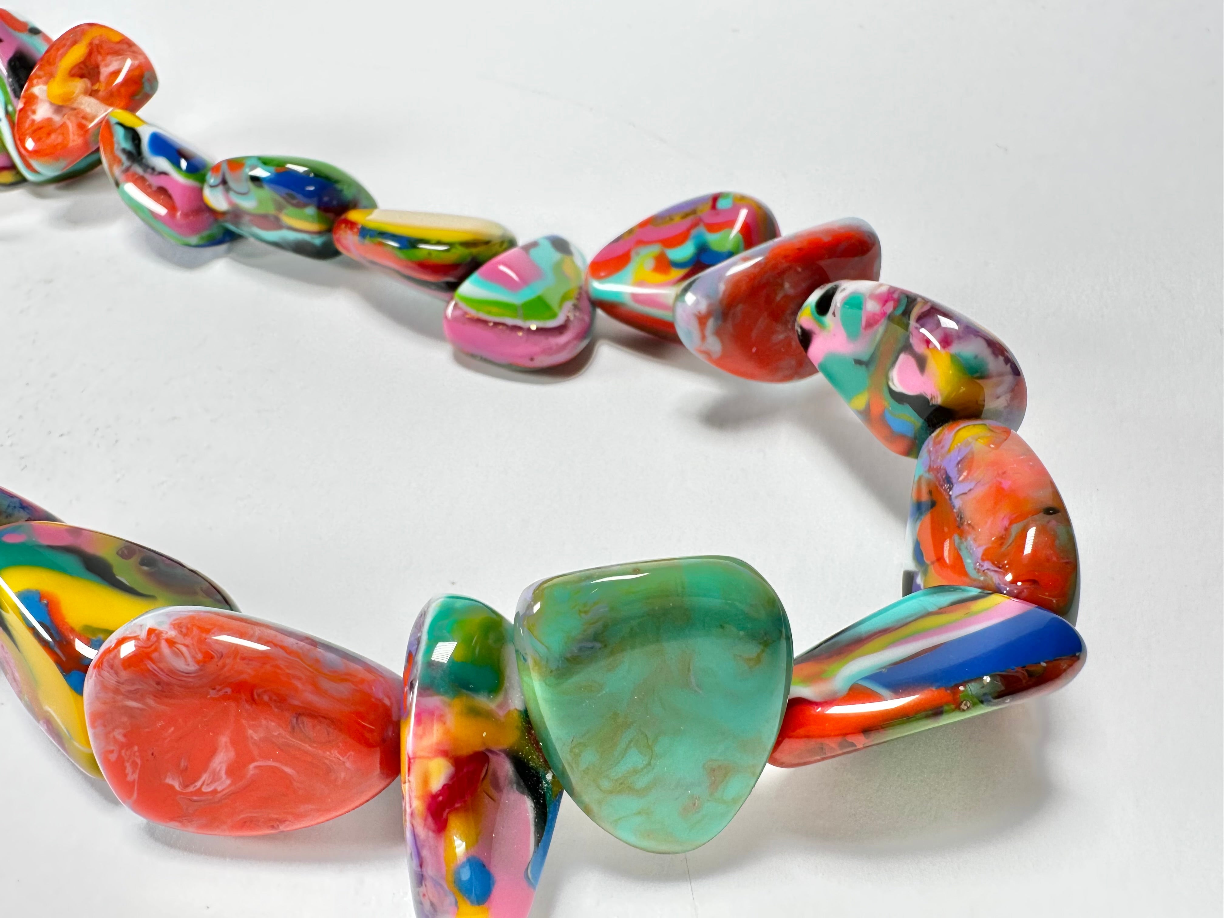 Jackie Brazil "Diamonds" Kandinsky Flintstone Bone 80cm Necklace ( N0080 )