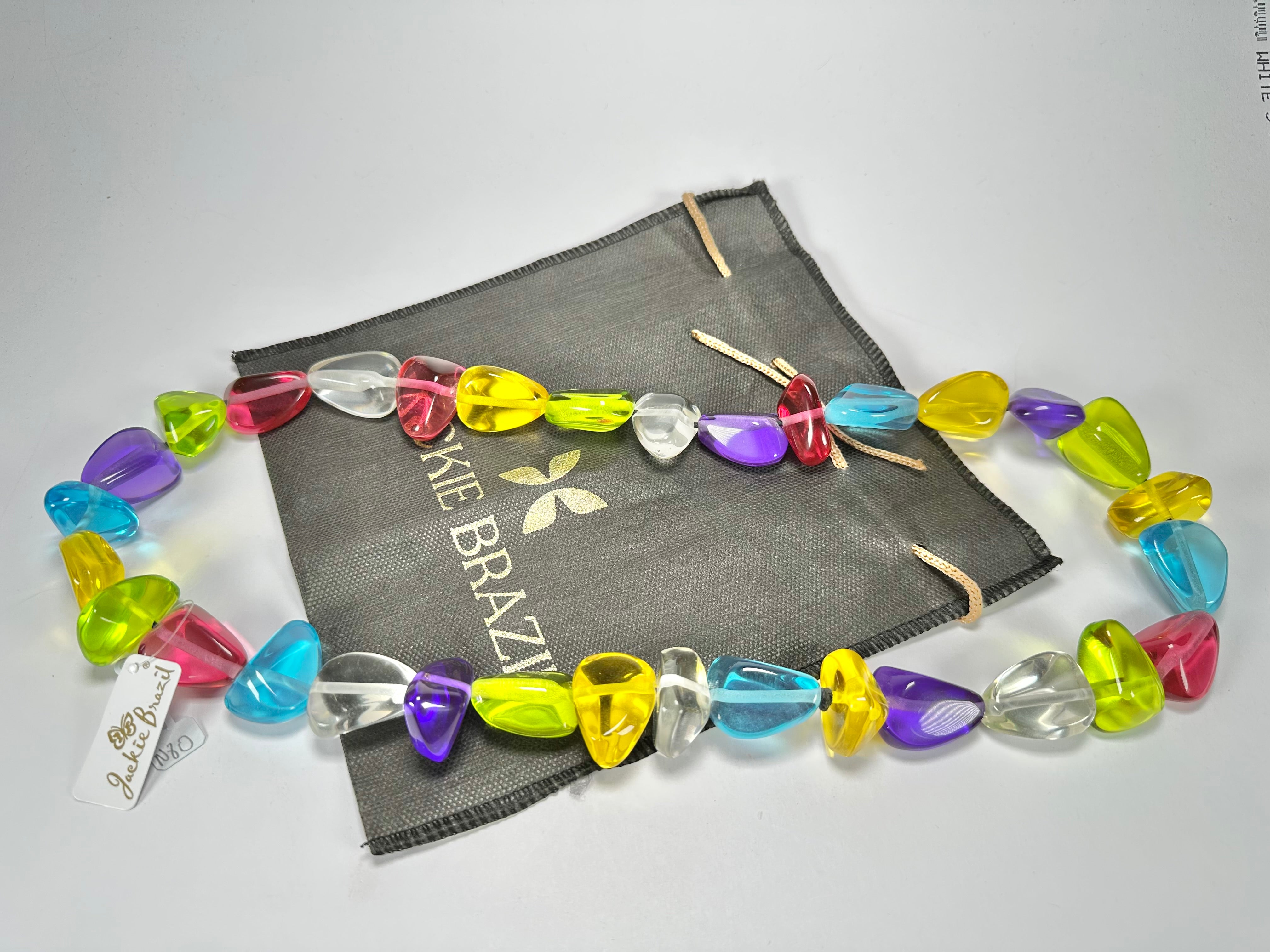 Jackie Brazil "Diamonds" Transparent Paris Mix Flintstone Bone 80cm Necklace ( N0080 )