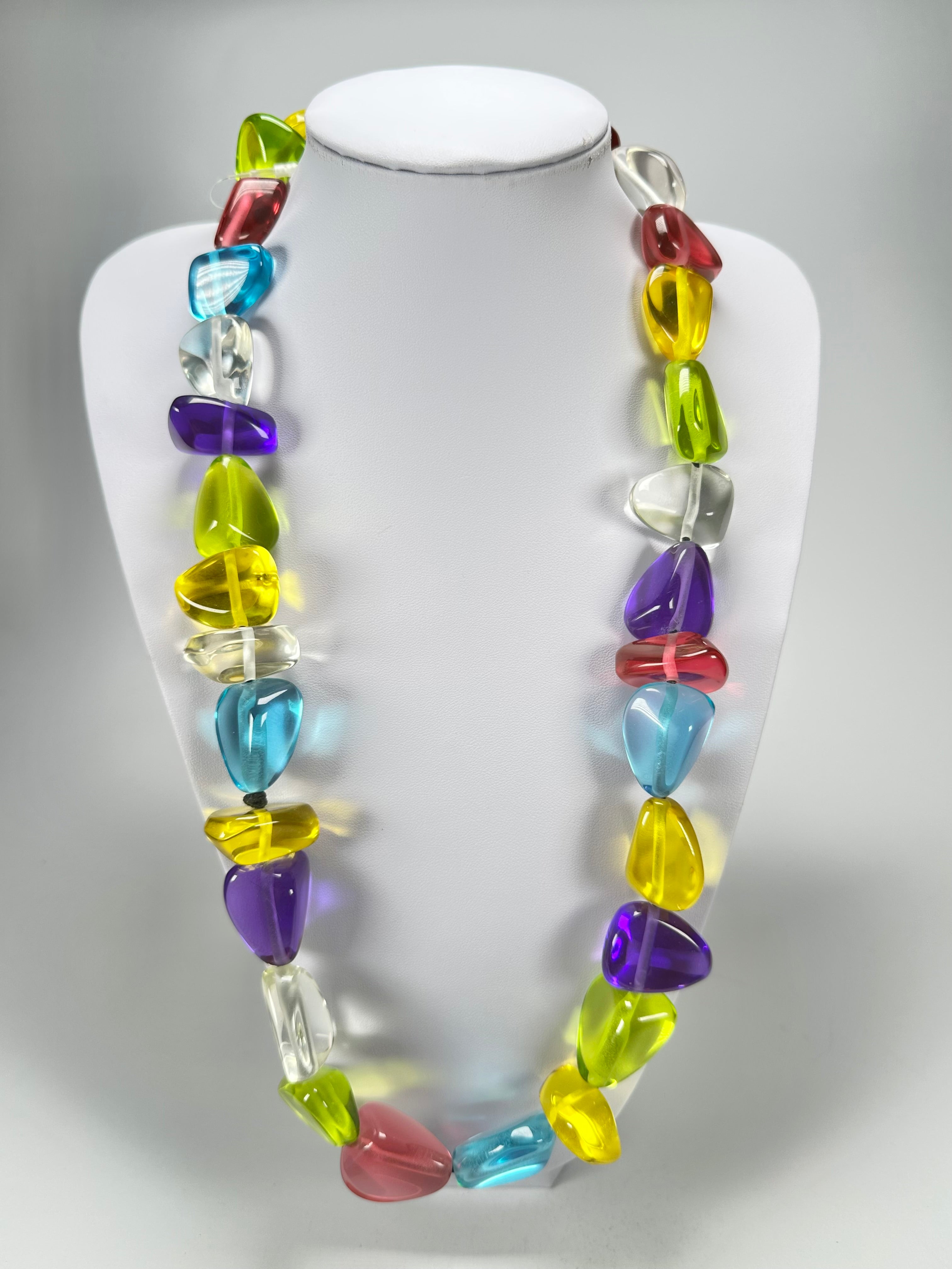 Jackie Brazil "Diamonds" Transparent Paris Mix Flintstone Bone 80cm Necklace ( N0080 )