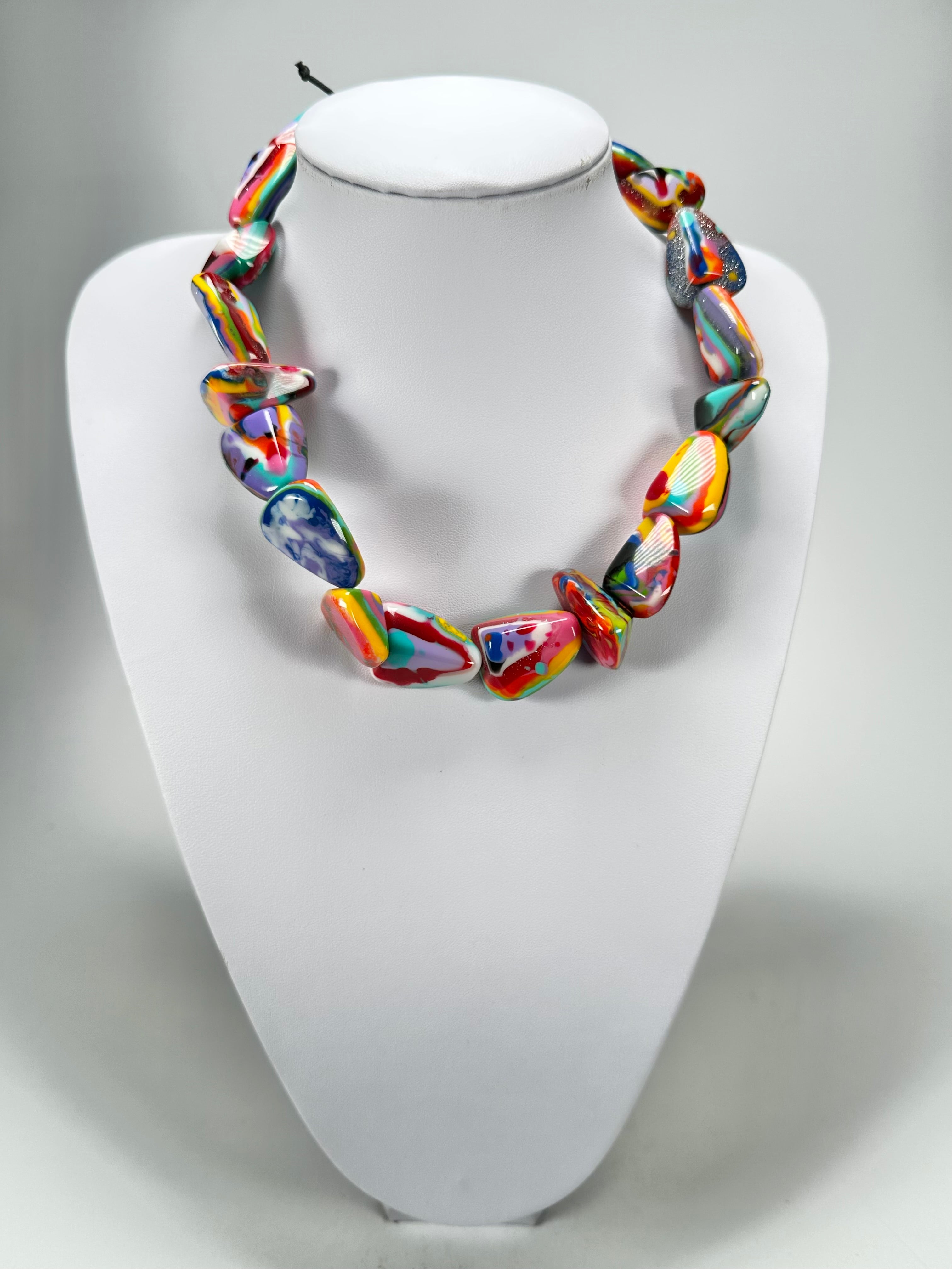 Jackie Brazil "Diamonds" Kandinsky Flintstone Bone 55cm Necklace ( N0061 )