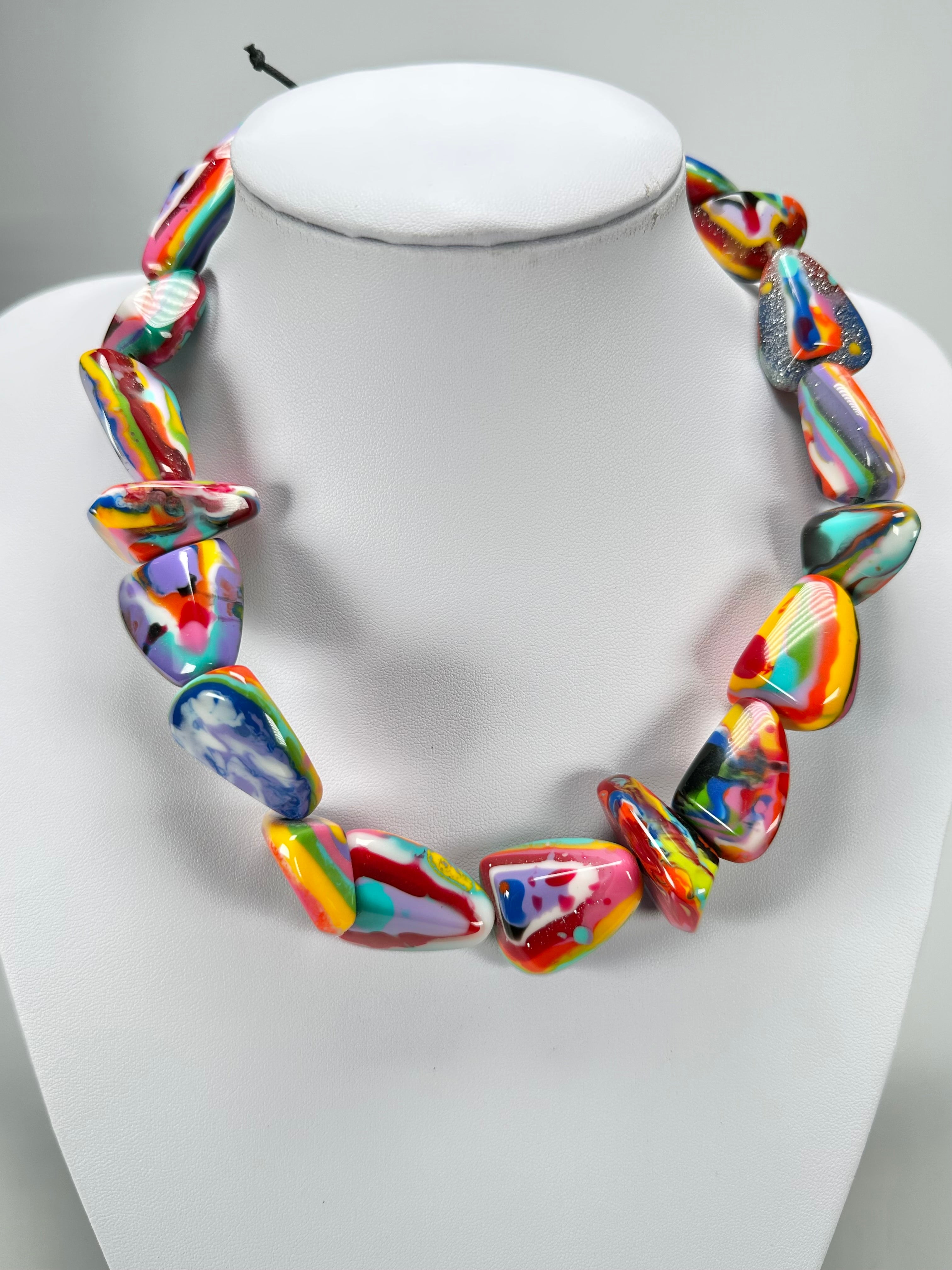 Jackie Brazil "Diamonds" Kandinsky Flintstone Bone 55cm Necklace ( N0061 )