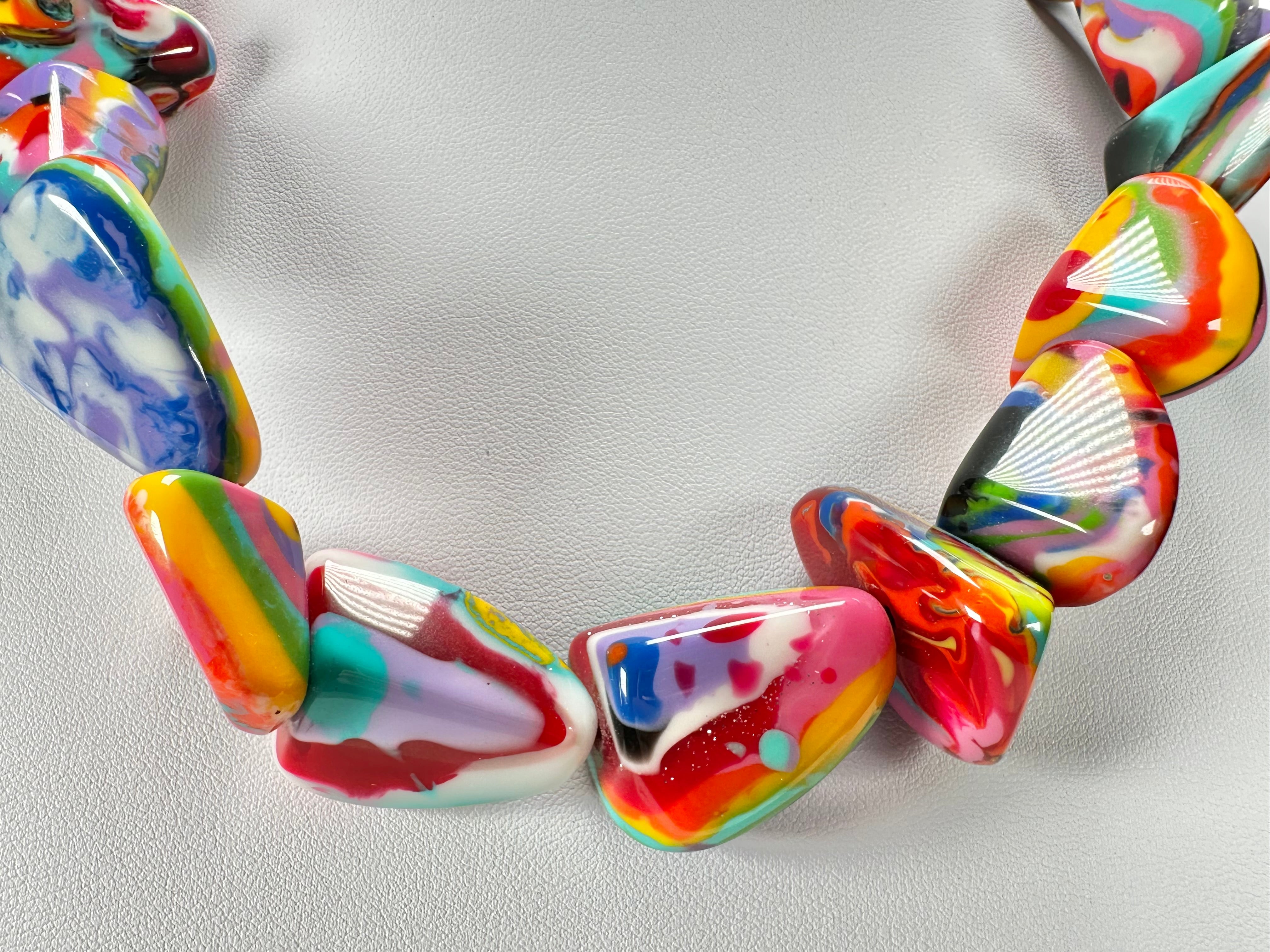 Jackie Brazil "Diamonds" Kandinsky Flintstone Bone 55cm Necklace ( N0061 )