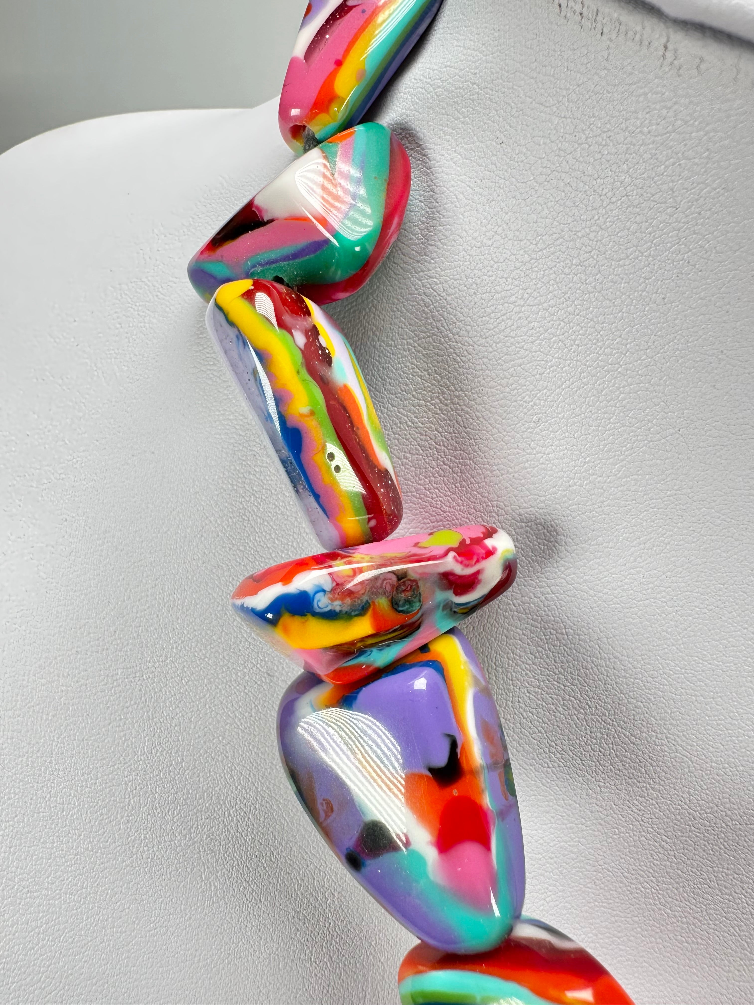 Jackie Brazil "Diamonds" Kandinsky Flintstone Bone 55cm Necklace ( N0061 )