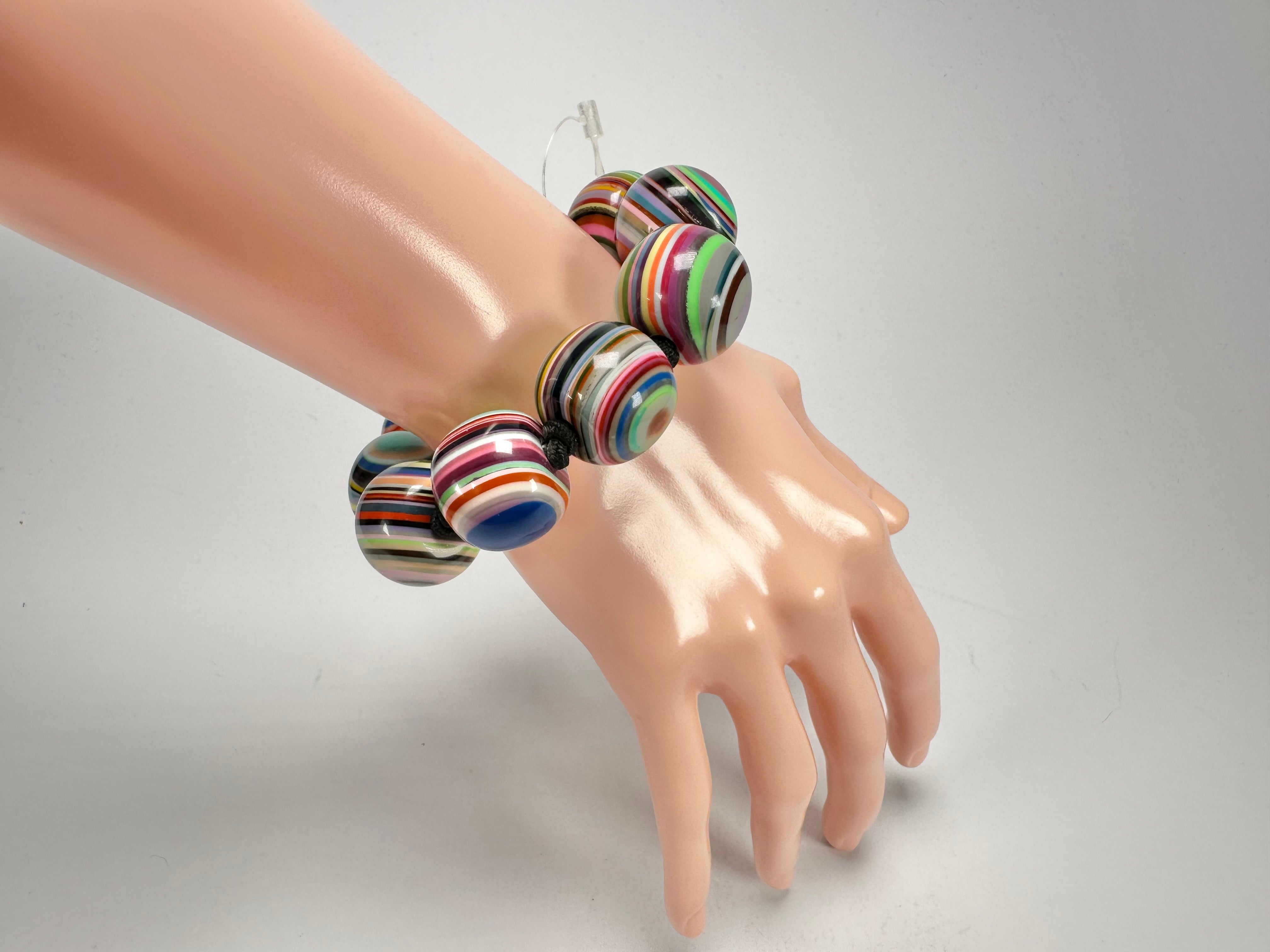 Jackie Brazil "Cat Eyes" Liquorice Allsorts Balls Mix Colours Resin Bracelet ( B0885 )