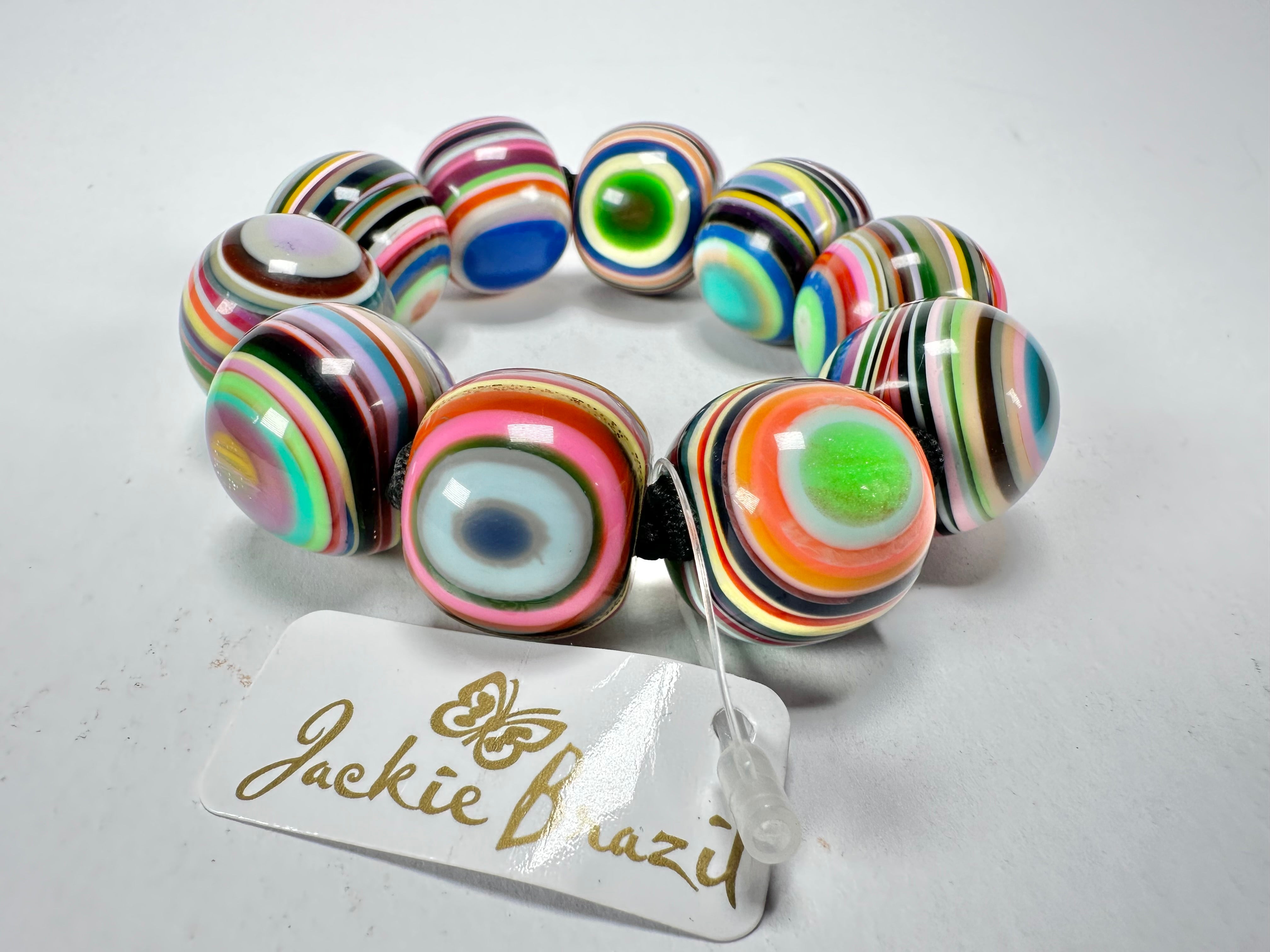 Jackie Brazil "Cat Eyes" Liquorice Allsorts Balls Mix Colours Resin Bracelet ( B0885 )