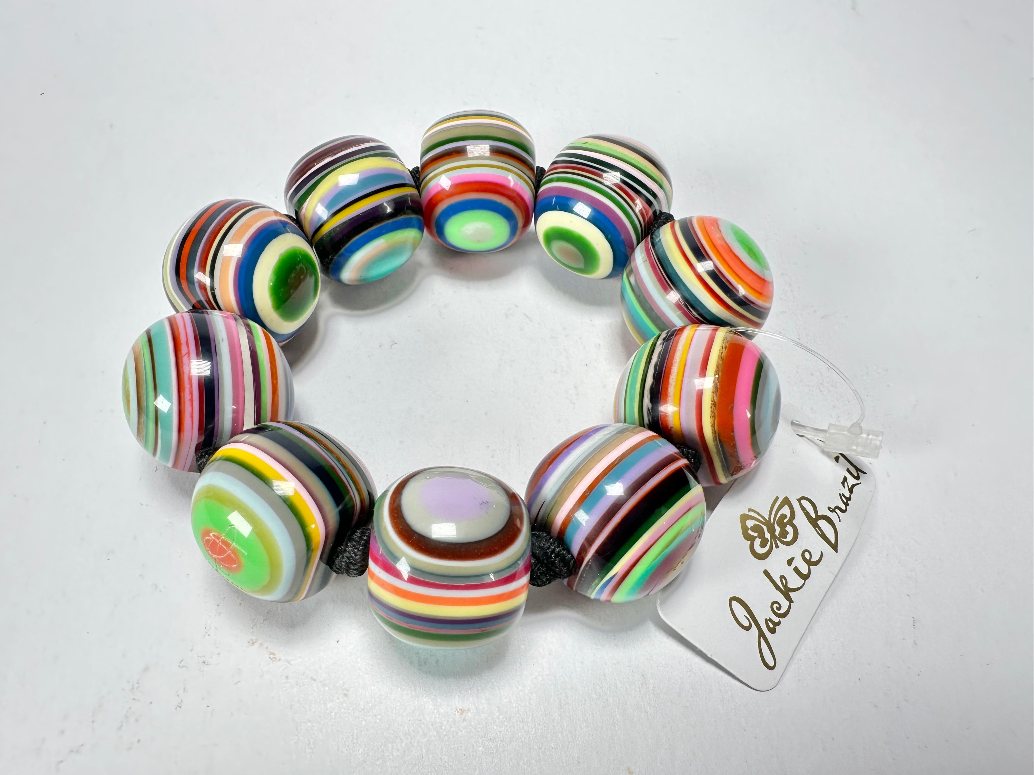 Jackie Brazil "Cat Eyes" Liquorice Allsorts Balls Mix Colours Resin Bracelet ( B0885 )