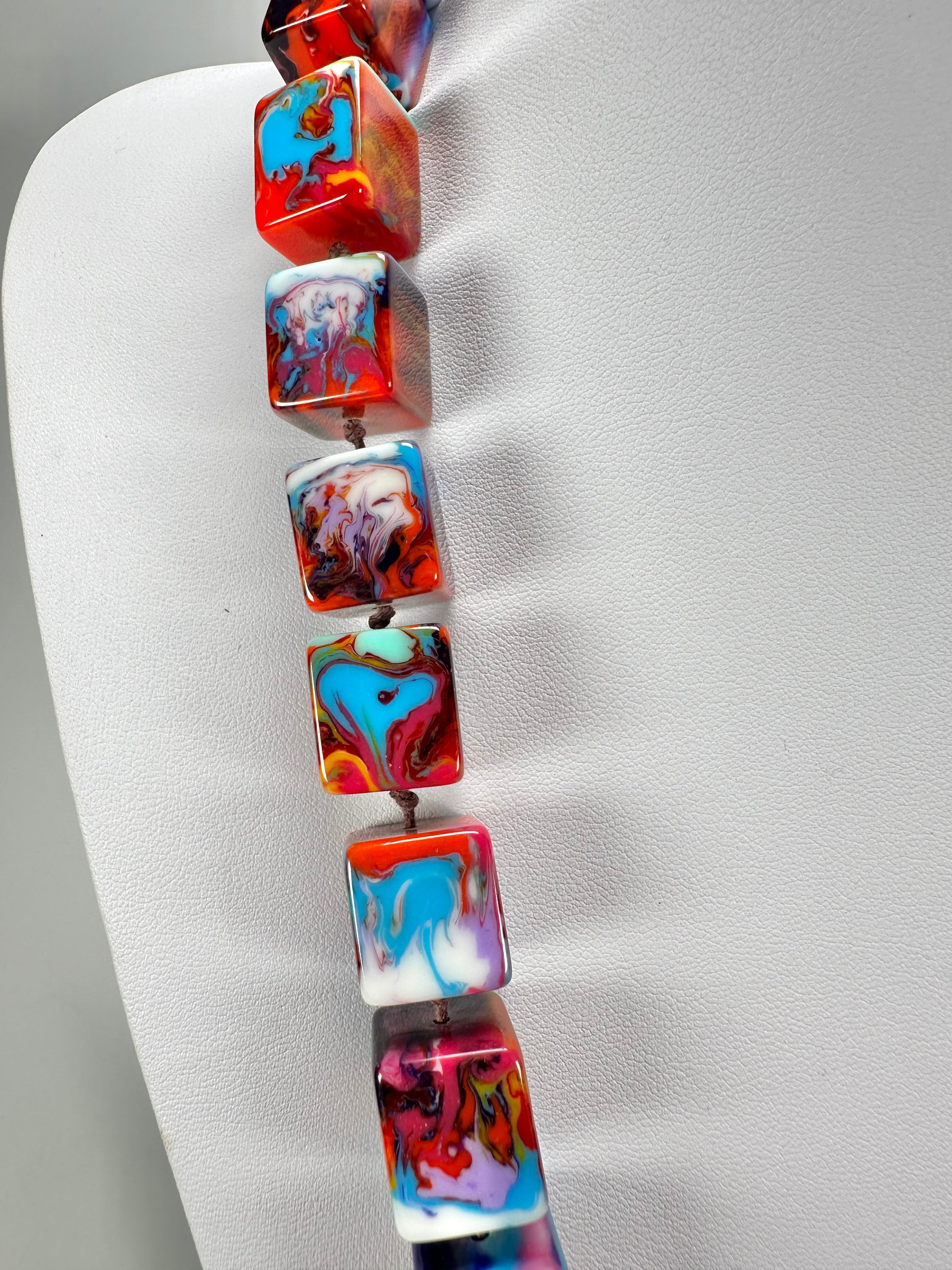 Jackie Brazil "POP" Kandinsky Liquorice Small Cubes 65cm Necklace ( N0046 )