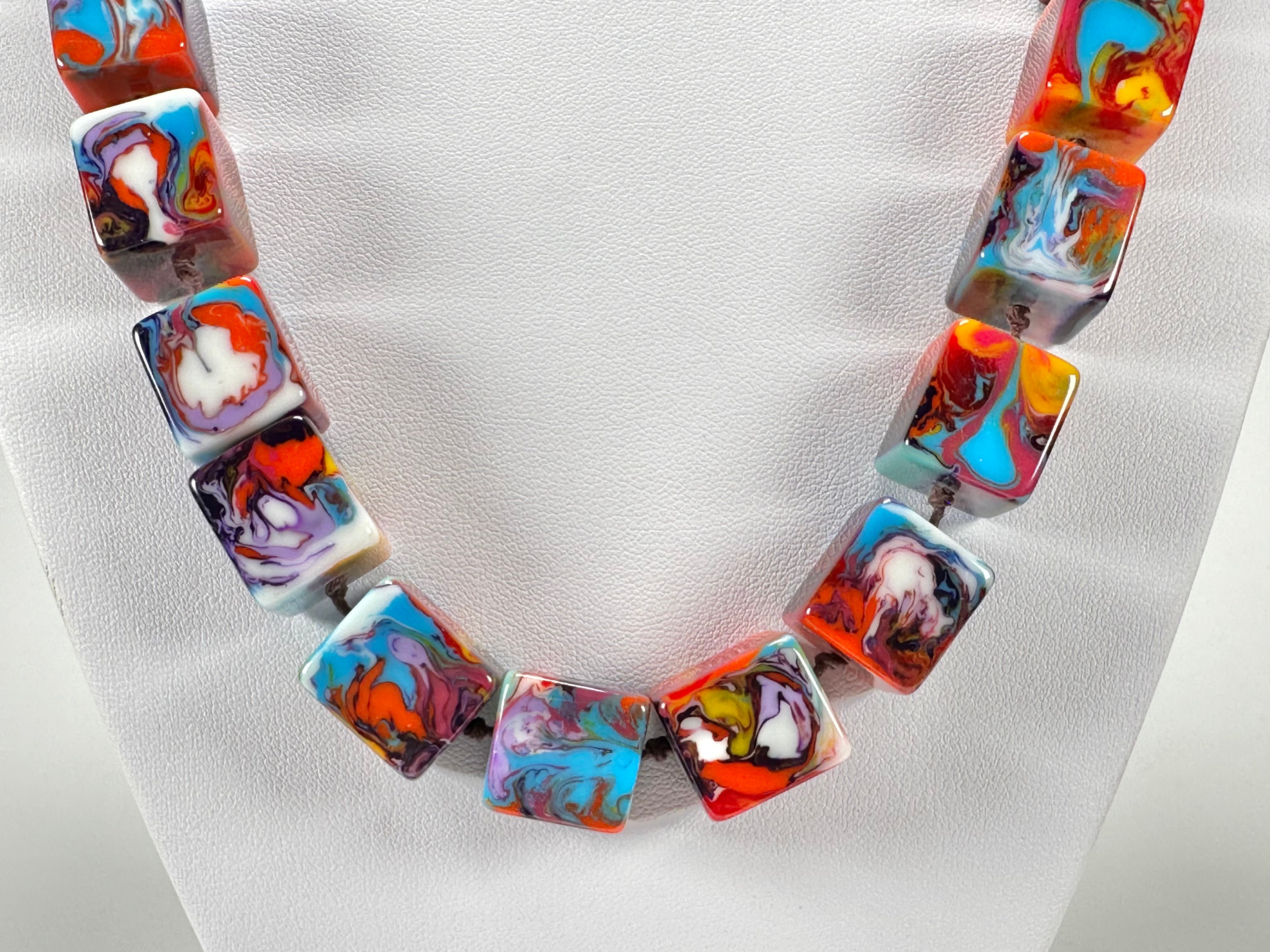 Jackie Brazil "POP" Kandinsky Liquorice Small Cubes 65cm Necklace ( N0046 )