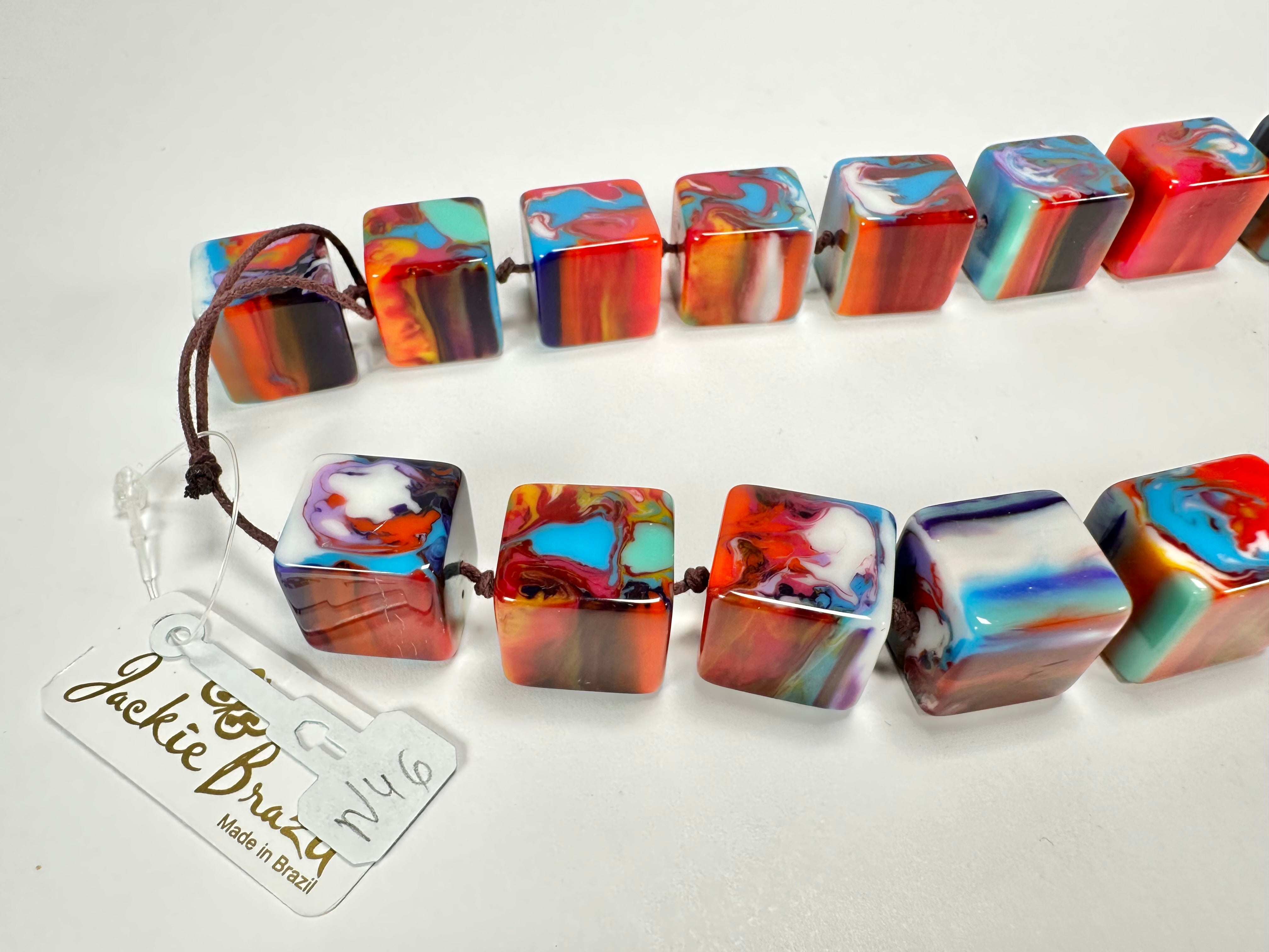 Jackie Brazil "POP" Kandinsky Liquorice Small Cubes 65cm Necklace ( N0046 )