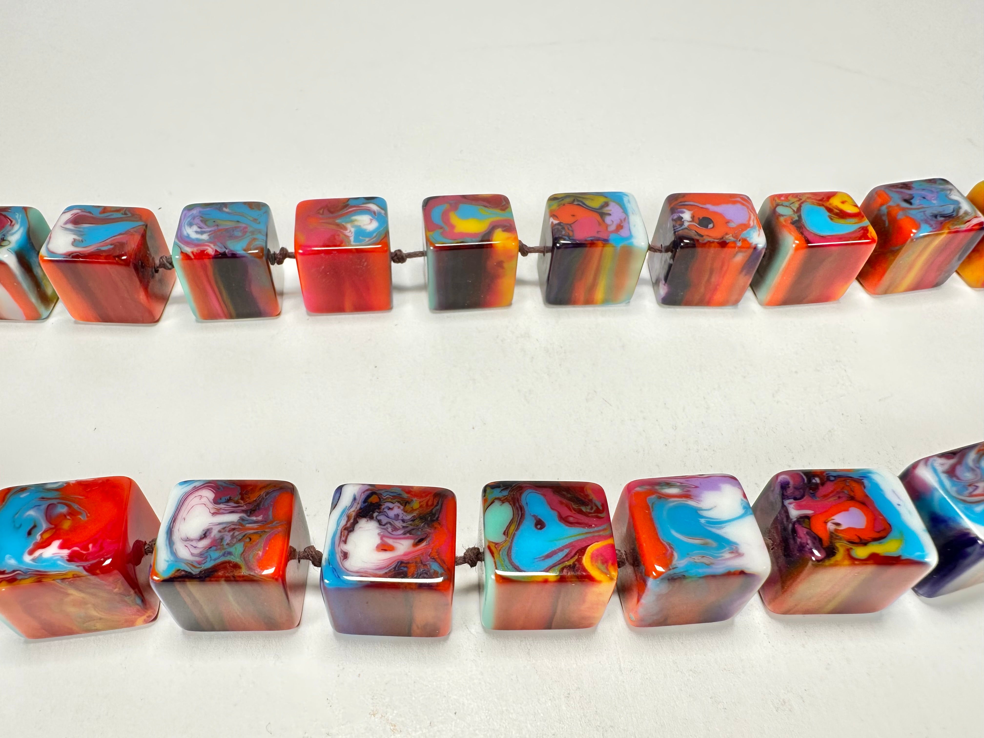 Jackie Brazil "POP" Kandinsky Liquorice Small Cubes 65cm Necklace ( N0046 )