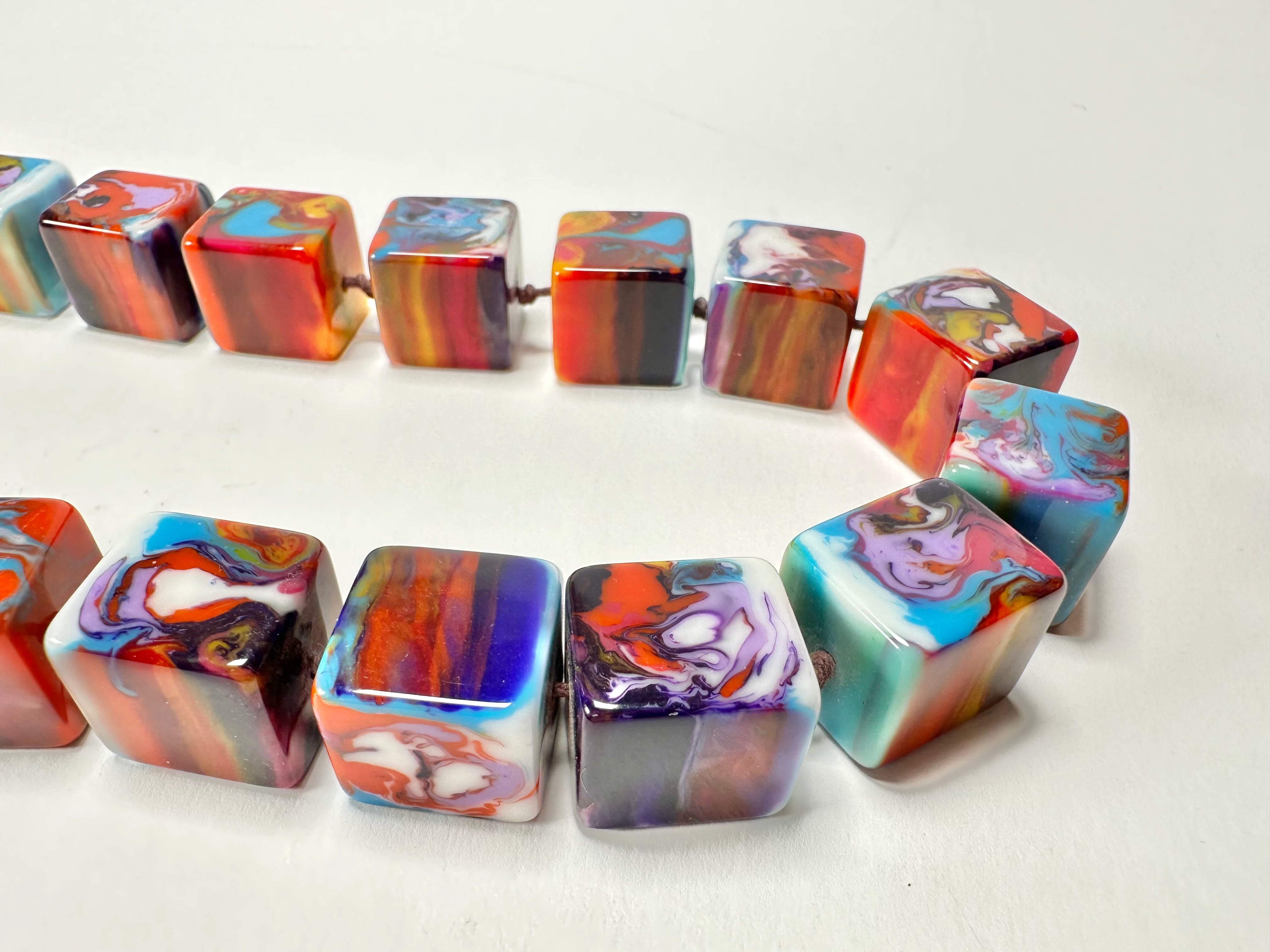Jackie Brazil "POP" Kandinsky Liquorice Small Cubes 65cm Necklace ( N0046 )
