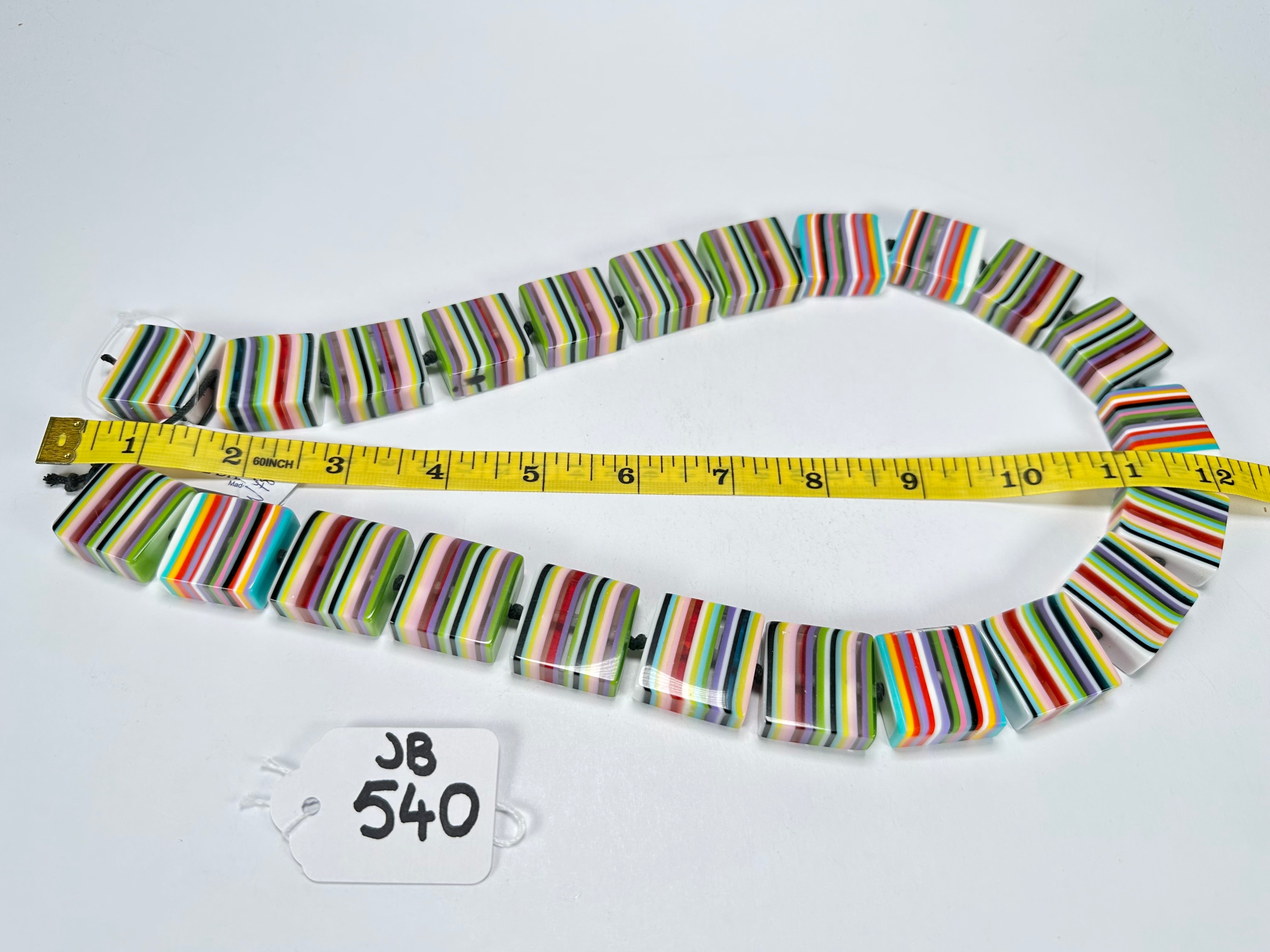 Jackie Brazil "Gala" Liquorice Mix Colours Half Rectangles 65cm Necklace ( N0789 )