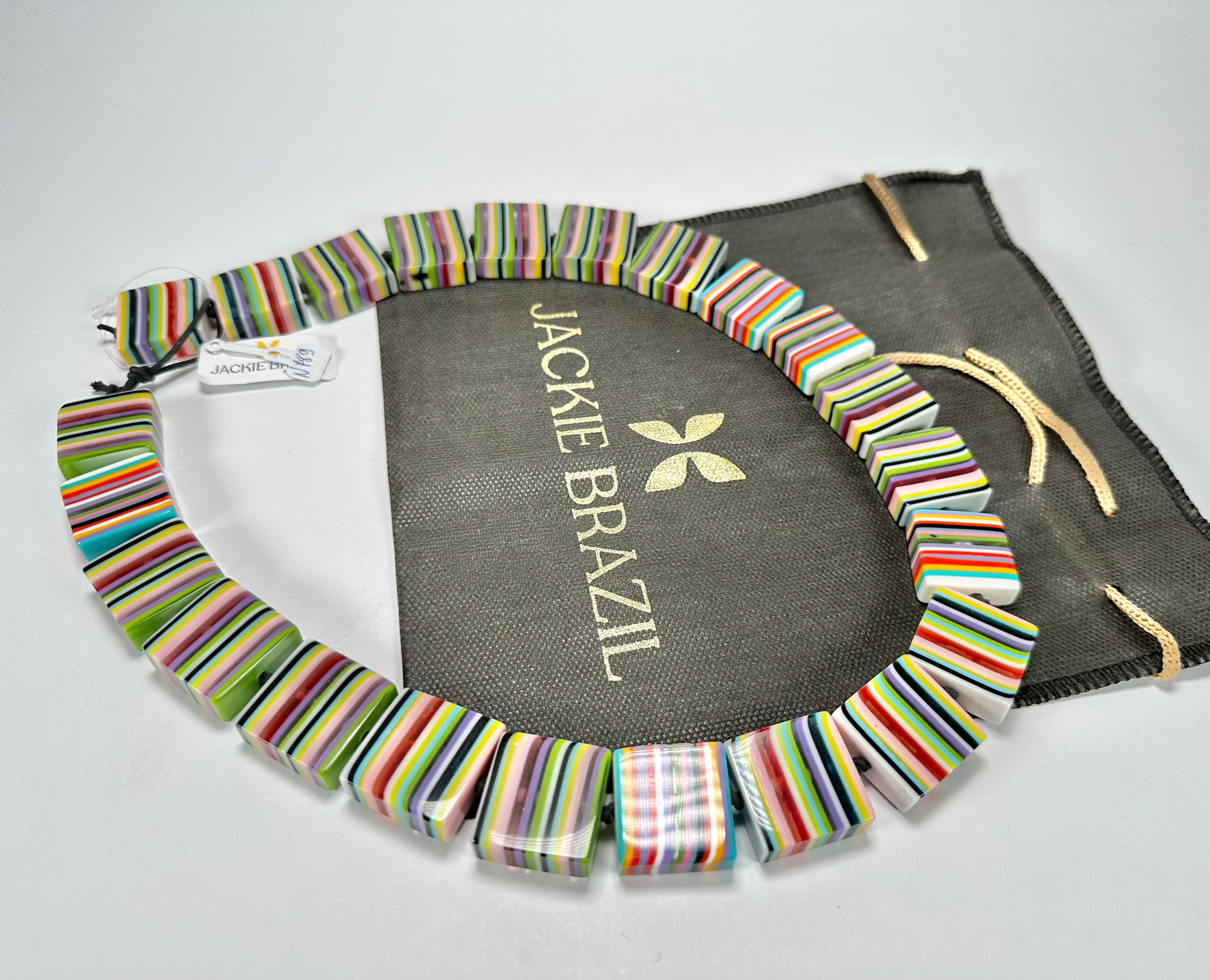 Jackie Brazil "Gala" Liquorice Mix Colours Half Rectangles 65cm Necklace ( N0789 )