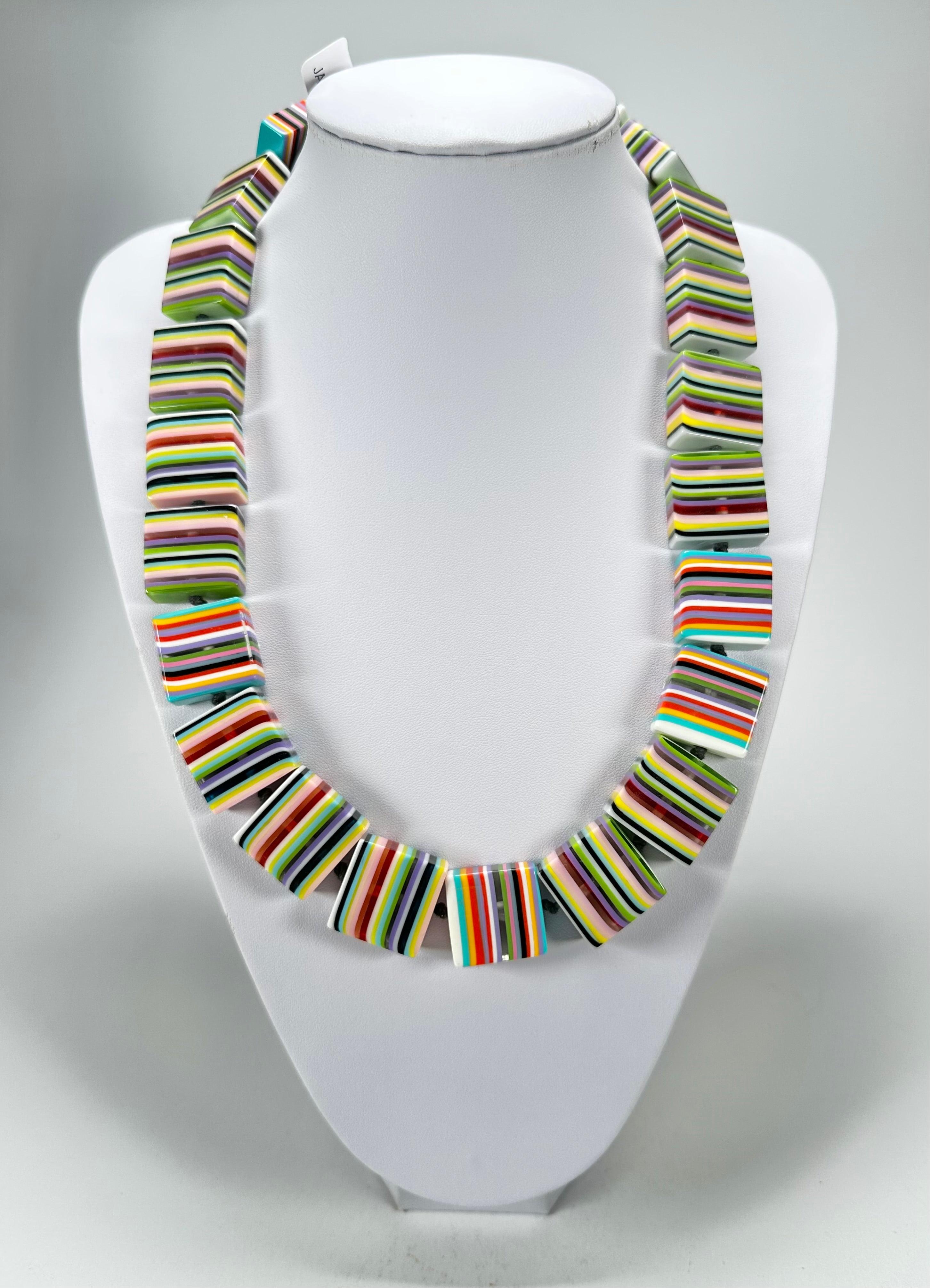 Jackie Brazil "Gala" Liquorice Mix Colours Half Rectangles 65cm Necklace ( N0789 )