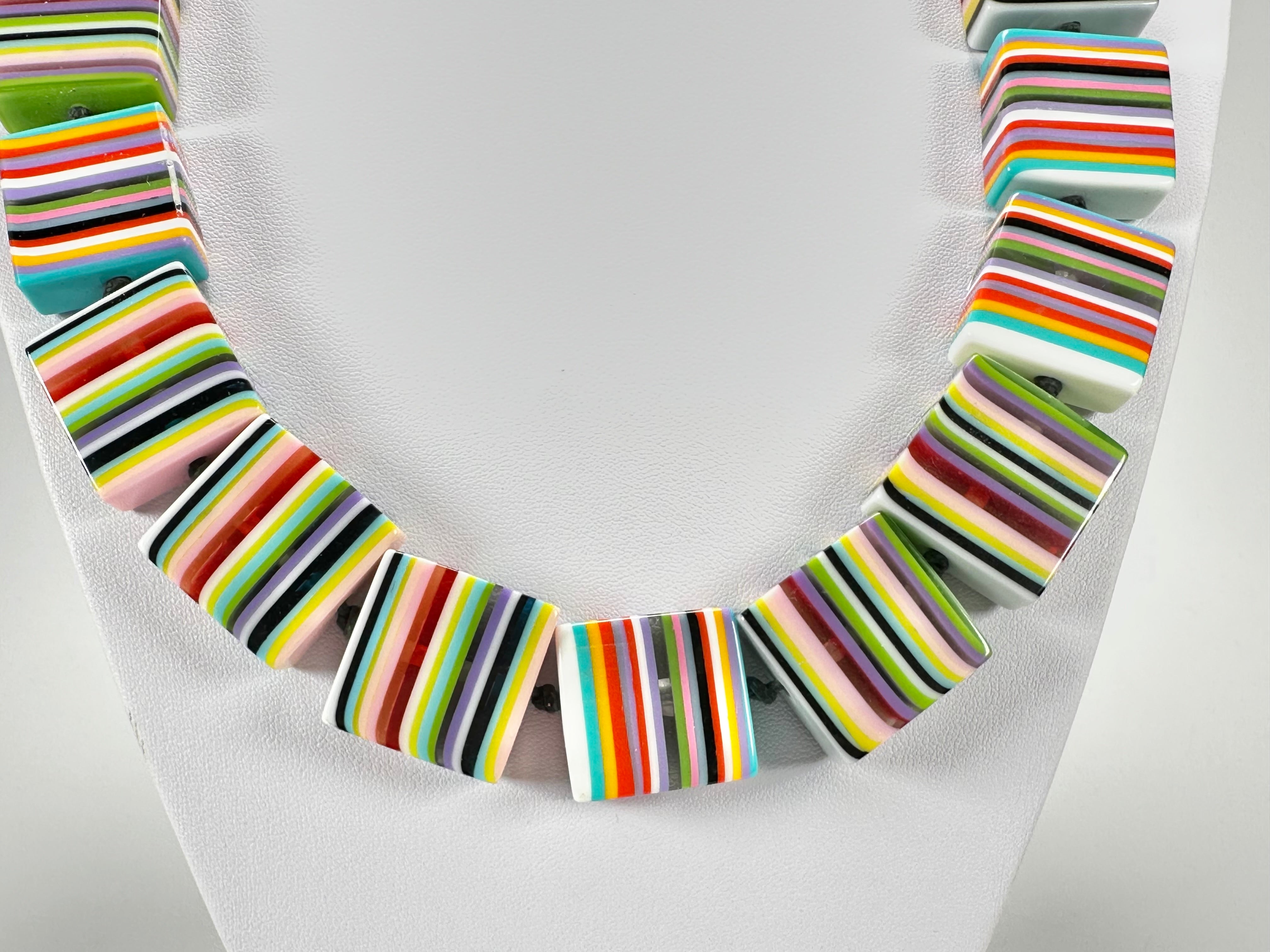 Jackie Brazil "Gala" Liquorice Mix Colours Half Rectangles 65cm Necklace ( N0789 )