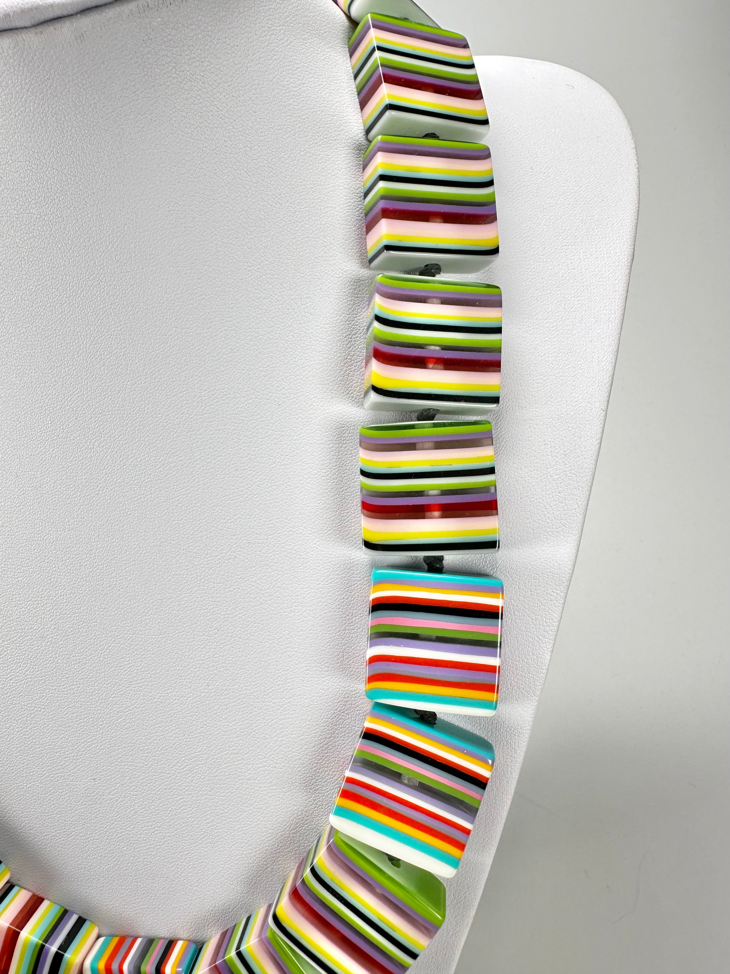 Jackie Brazil "Gala" Liquorice Mix Colours Half Rectangles 65cm Necklace ( N0789 )