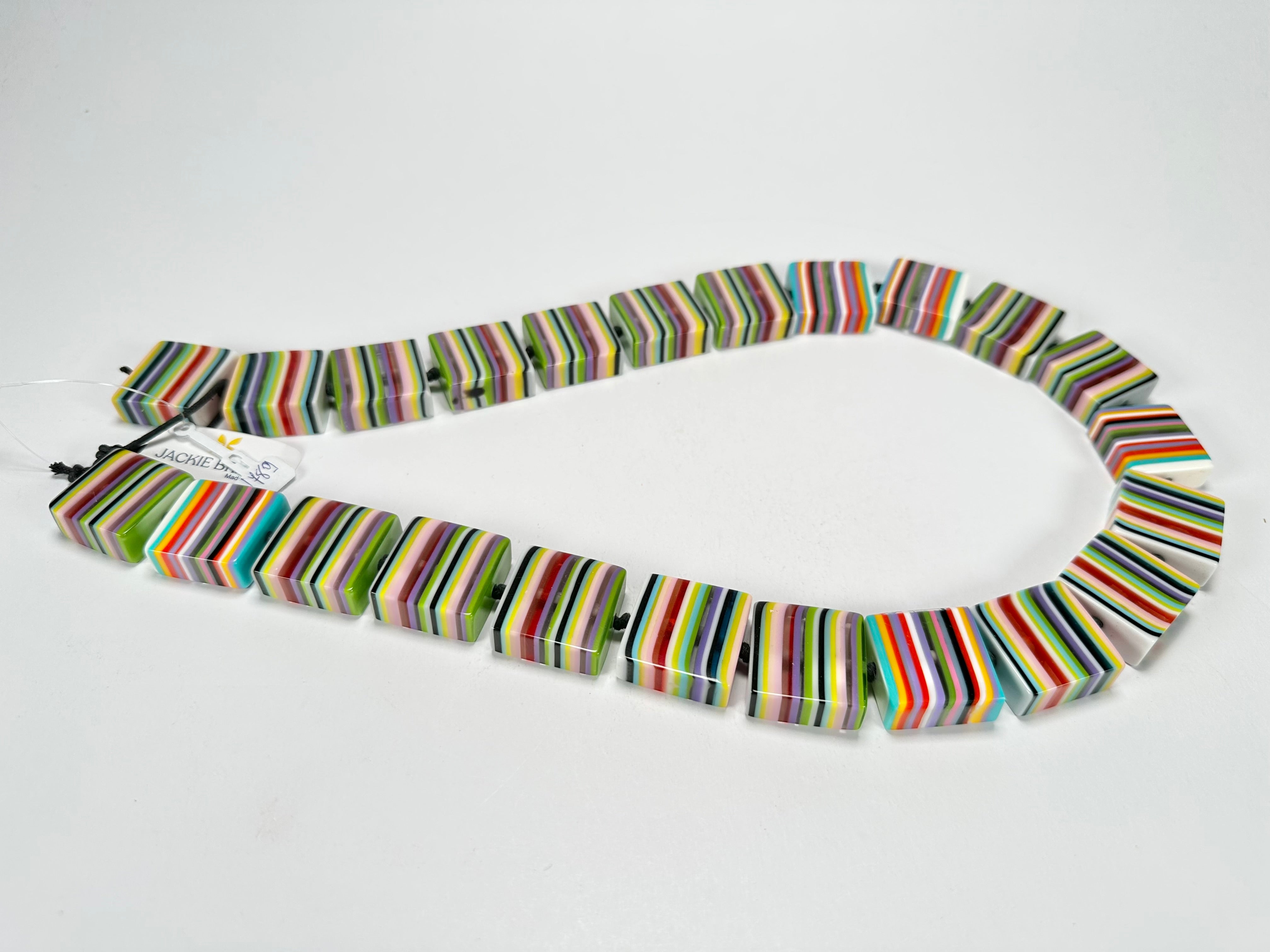 Jackie Brazil "Gala" Liquorice Mix Colours Half Rectangles 65cm Necklace ( N0789 )