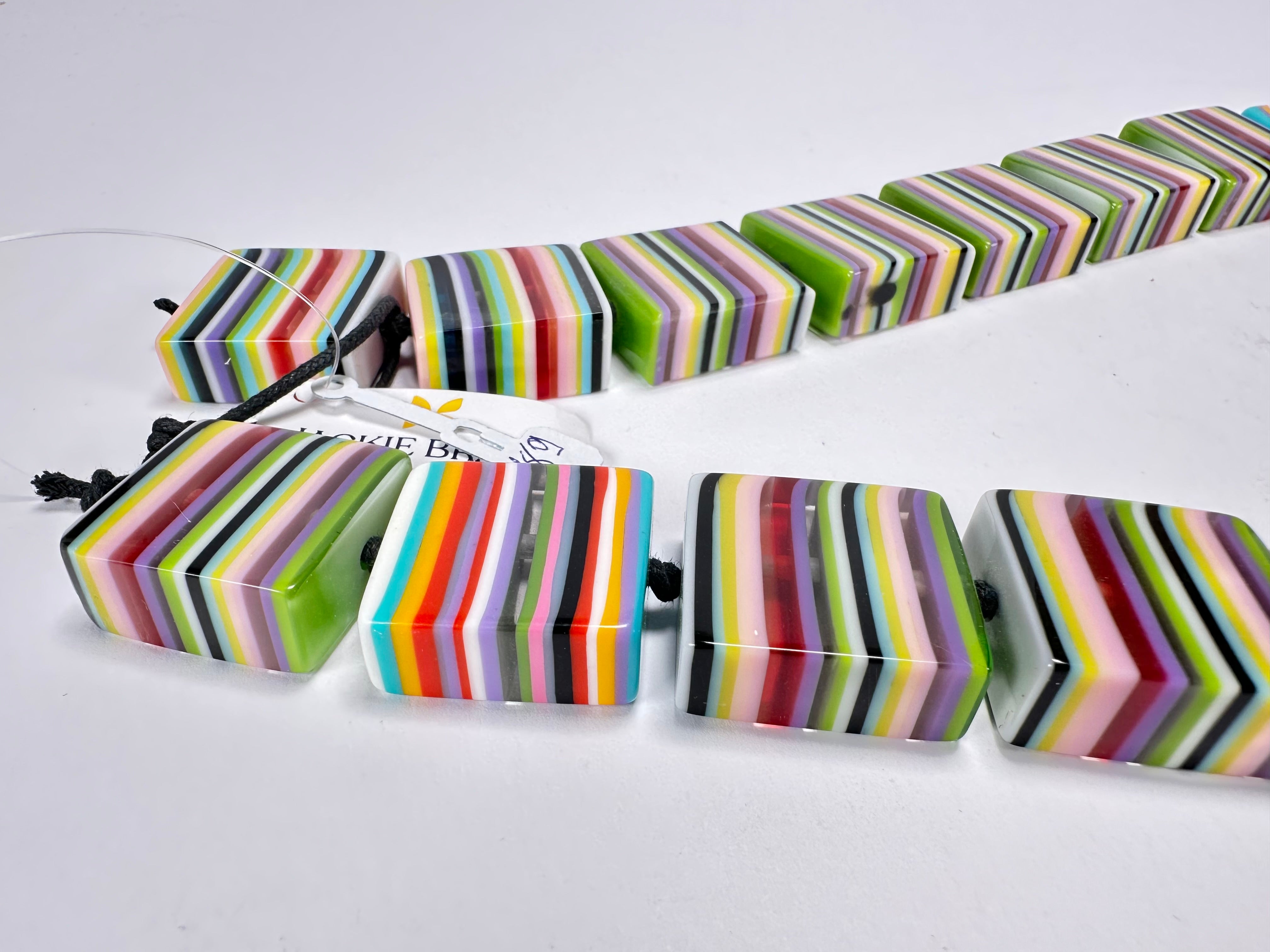 Jackie Brazil "Gala" Liquorice Mix Colours Half Rectangles 65cm Necklace ( N0789 )