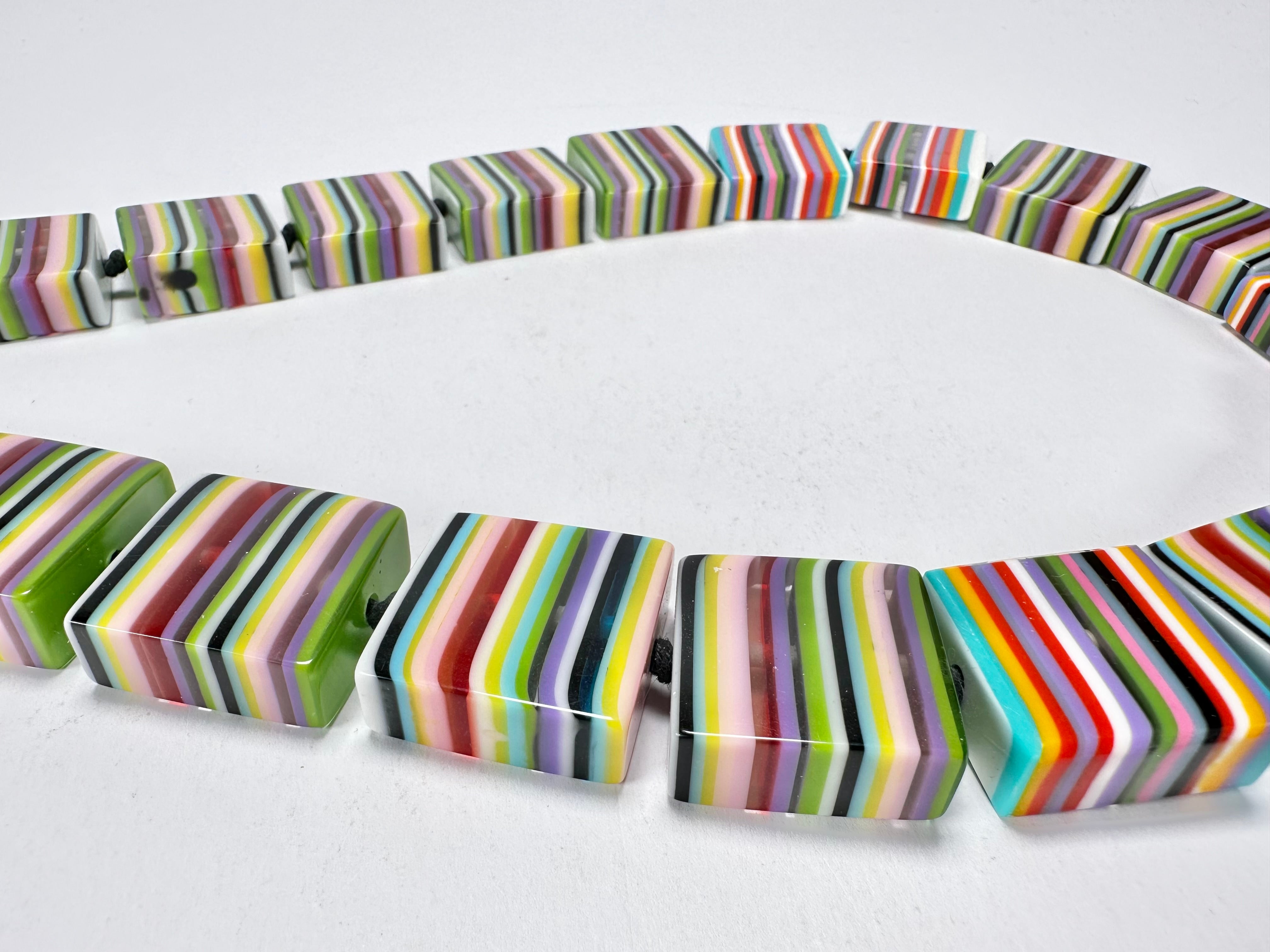 Jackie Brazil "Gala" Liquorice Mix Colours Half Rectangles 65cm Necklace ( N0789 )