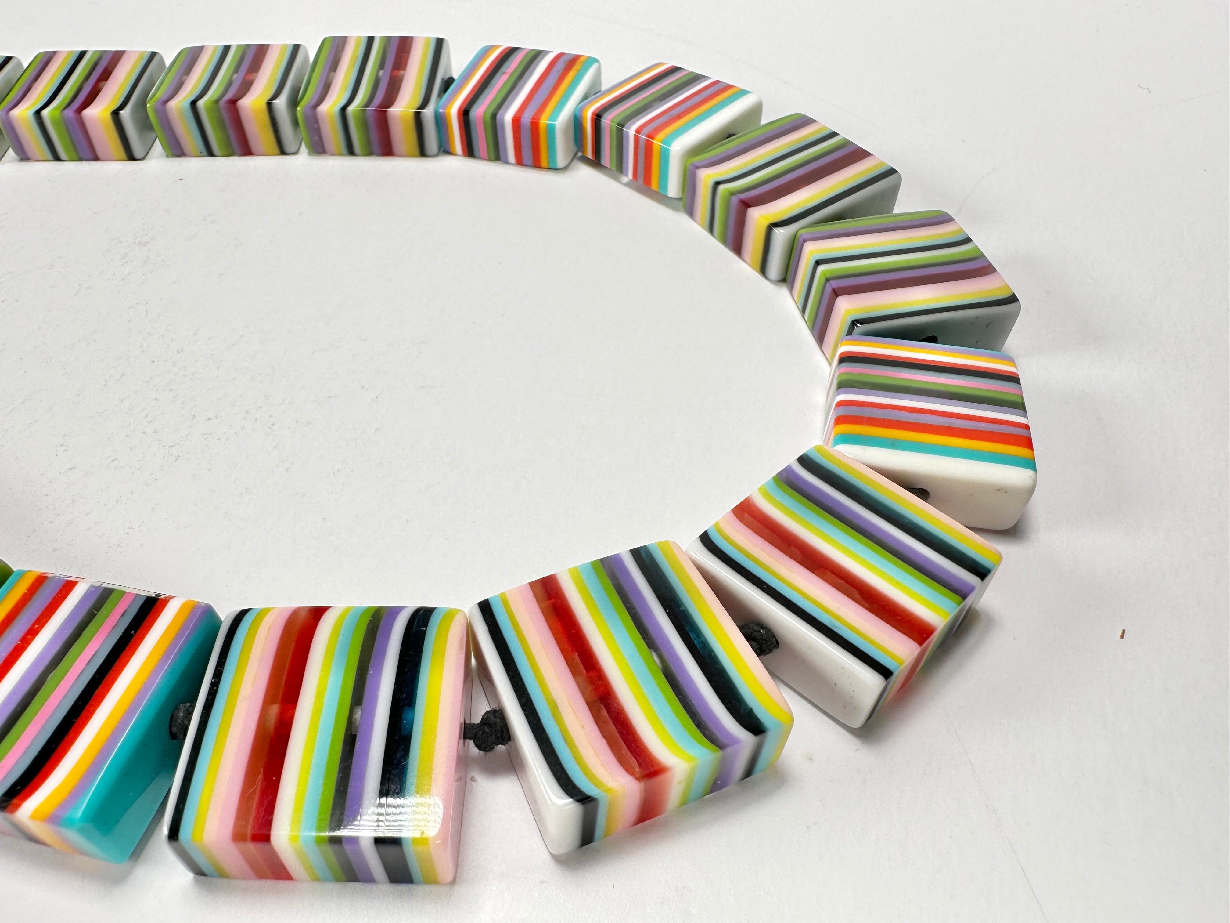Jackie Brazil "Gala" Liquorice Mix Colours Half Rectangles 65cm Necklace ( N0789 )