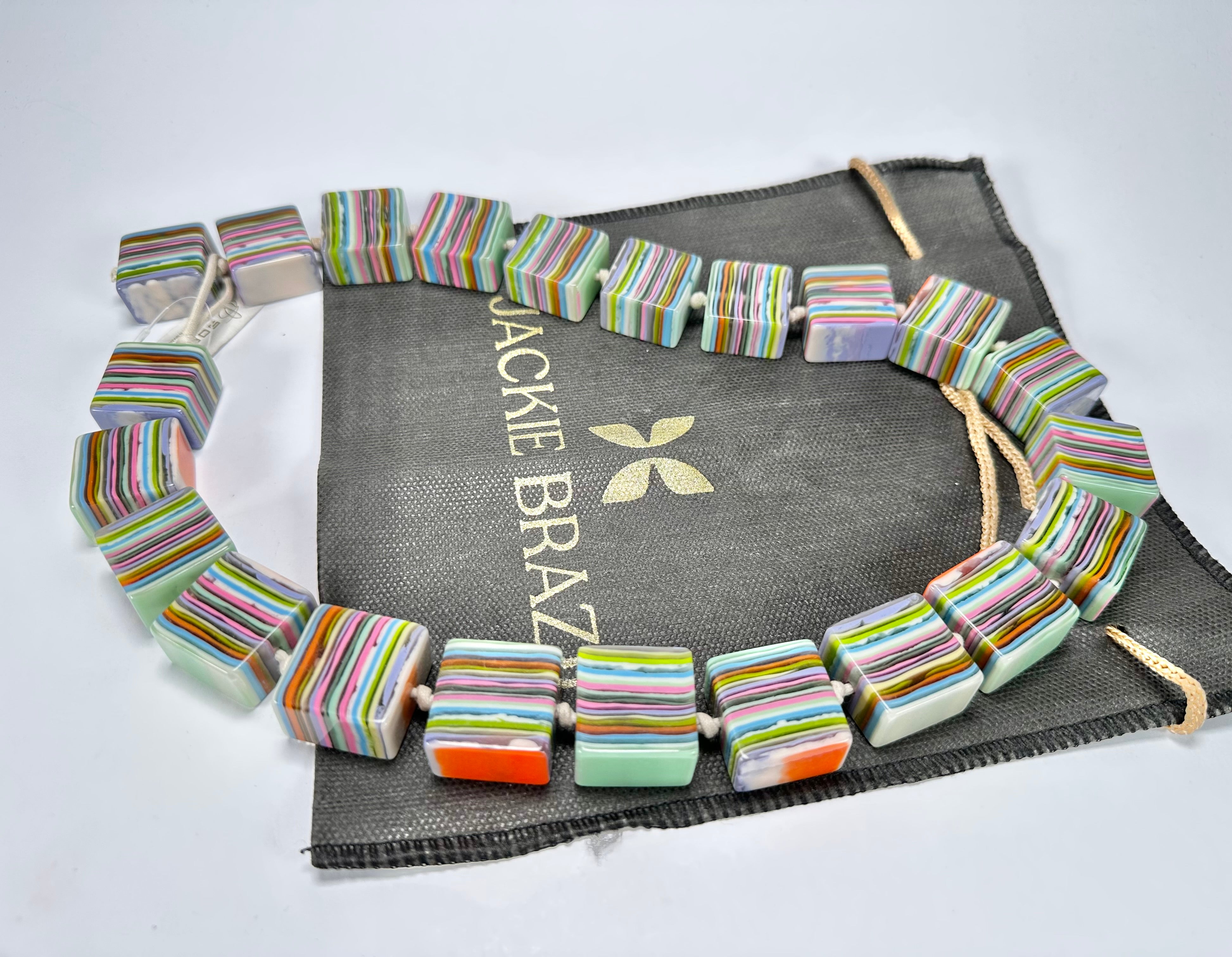 Jackie Brazil "Gala" Liquorice Spring Mix Half Rectangles 65cm Necklace ( N0789 )