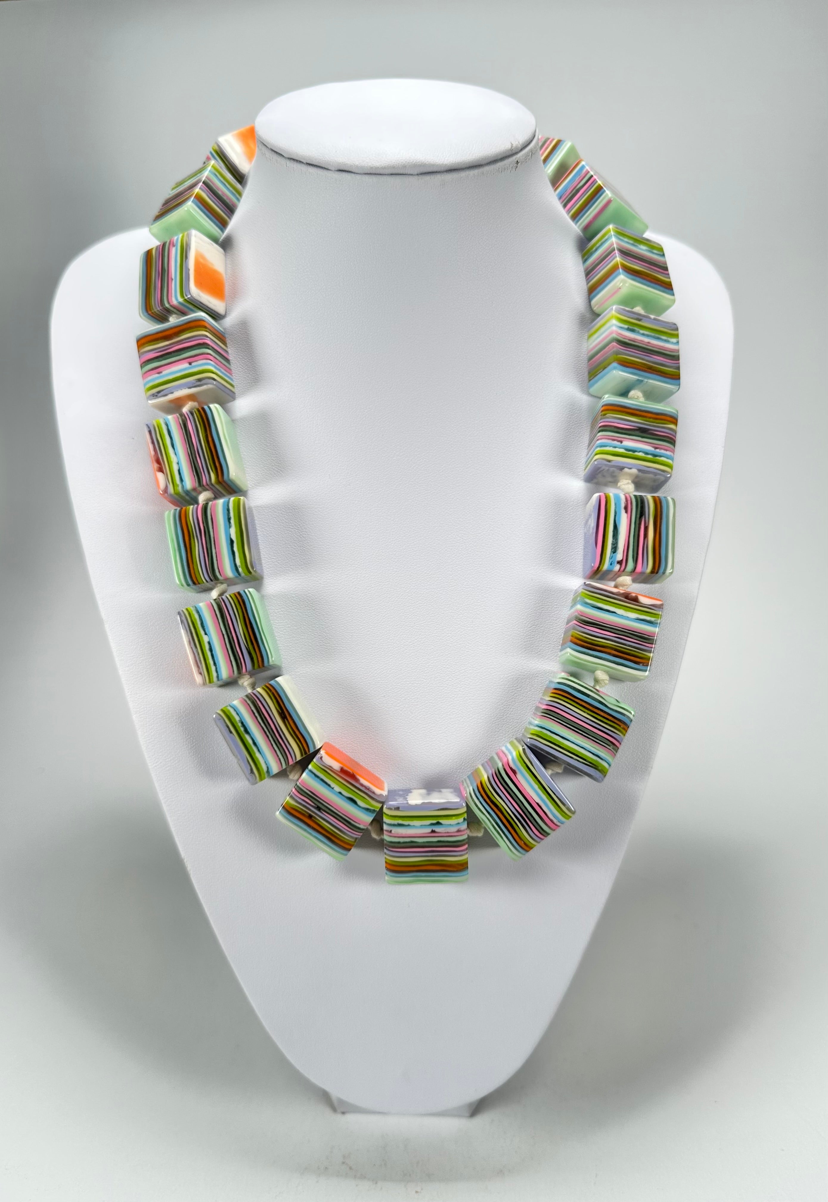 Jackie Brazil "Gala" Liquorice Spring Mix Half Rectangles 65cm Necklace ( N0789 )