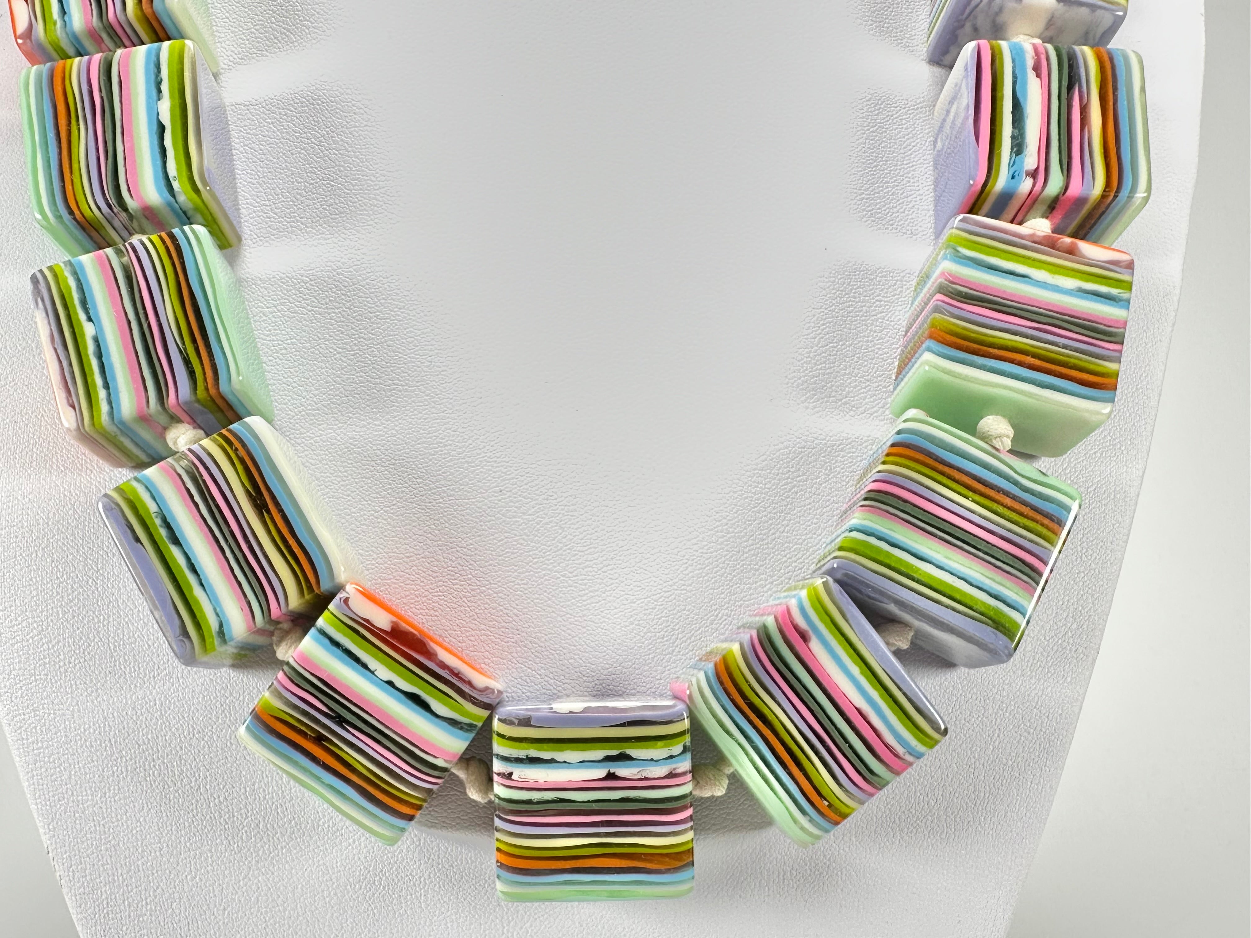 Jackie Brazil "Gala" Liquorice Spring Mix Half Rectangles 65cm Necklace ( N0789 )