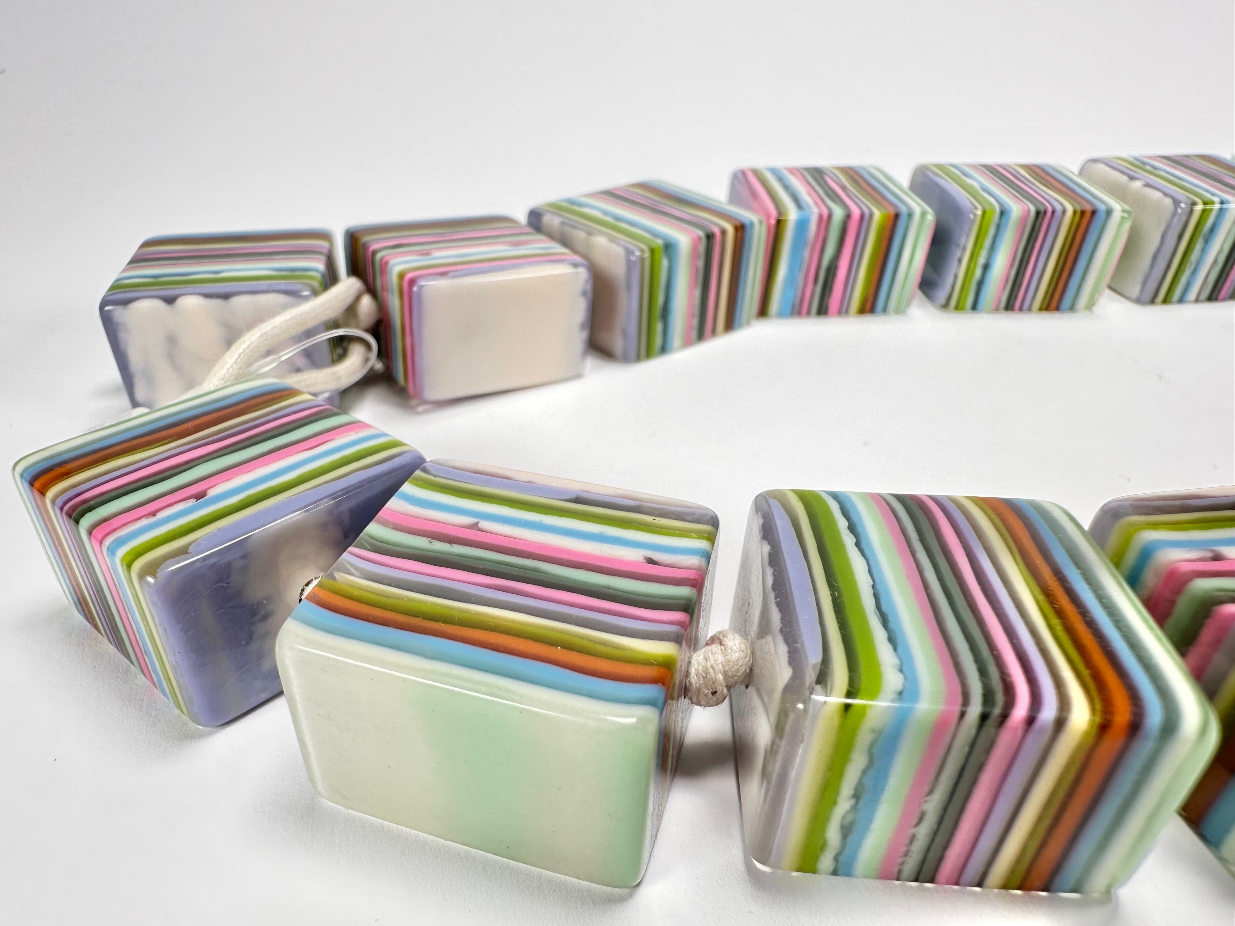 Jackie Brazil "Gala" Liquorice Spring Mix Half Rectangles 65cm Necklace ( N0789 )