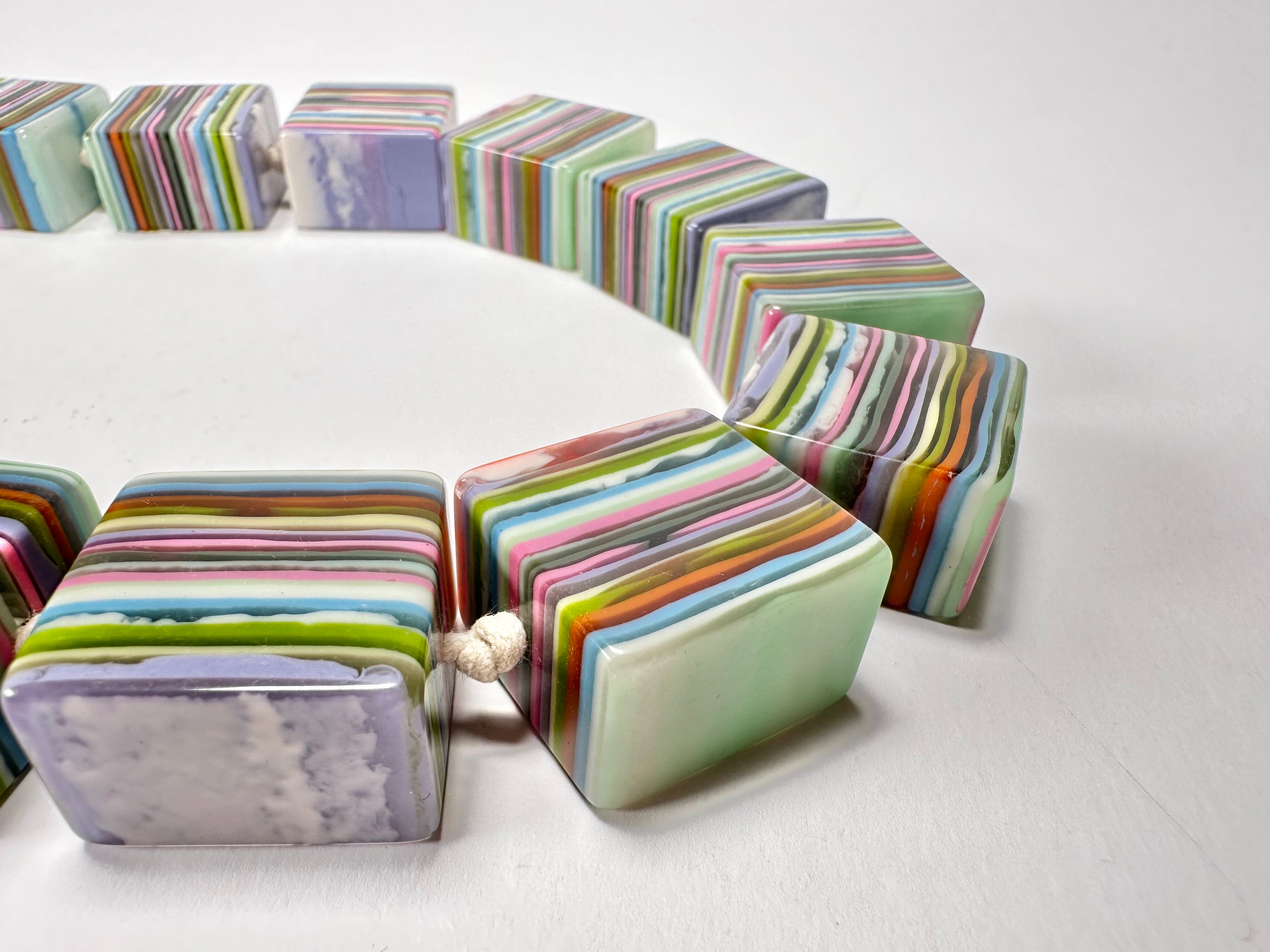 Jackie Brazil "Gala" Liquorice Spring Mix Half Rectangles 65cm Necklace ( N0789 )