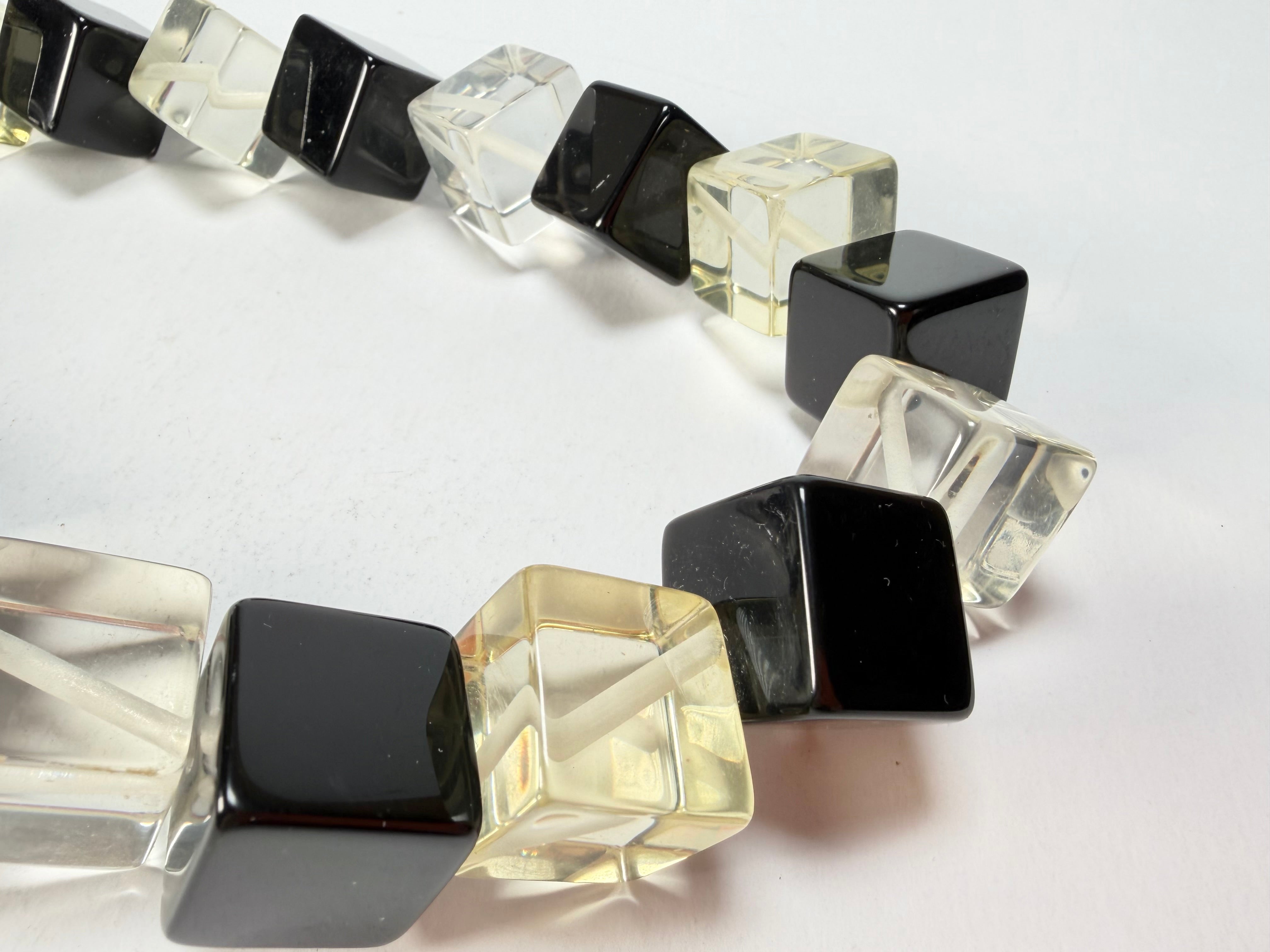 Jackie Brazil "Galactic" Black & Clear Squares Short Resin Necklace ( N2662 )