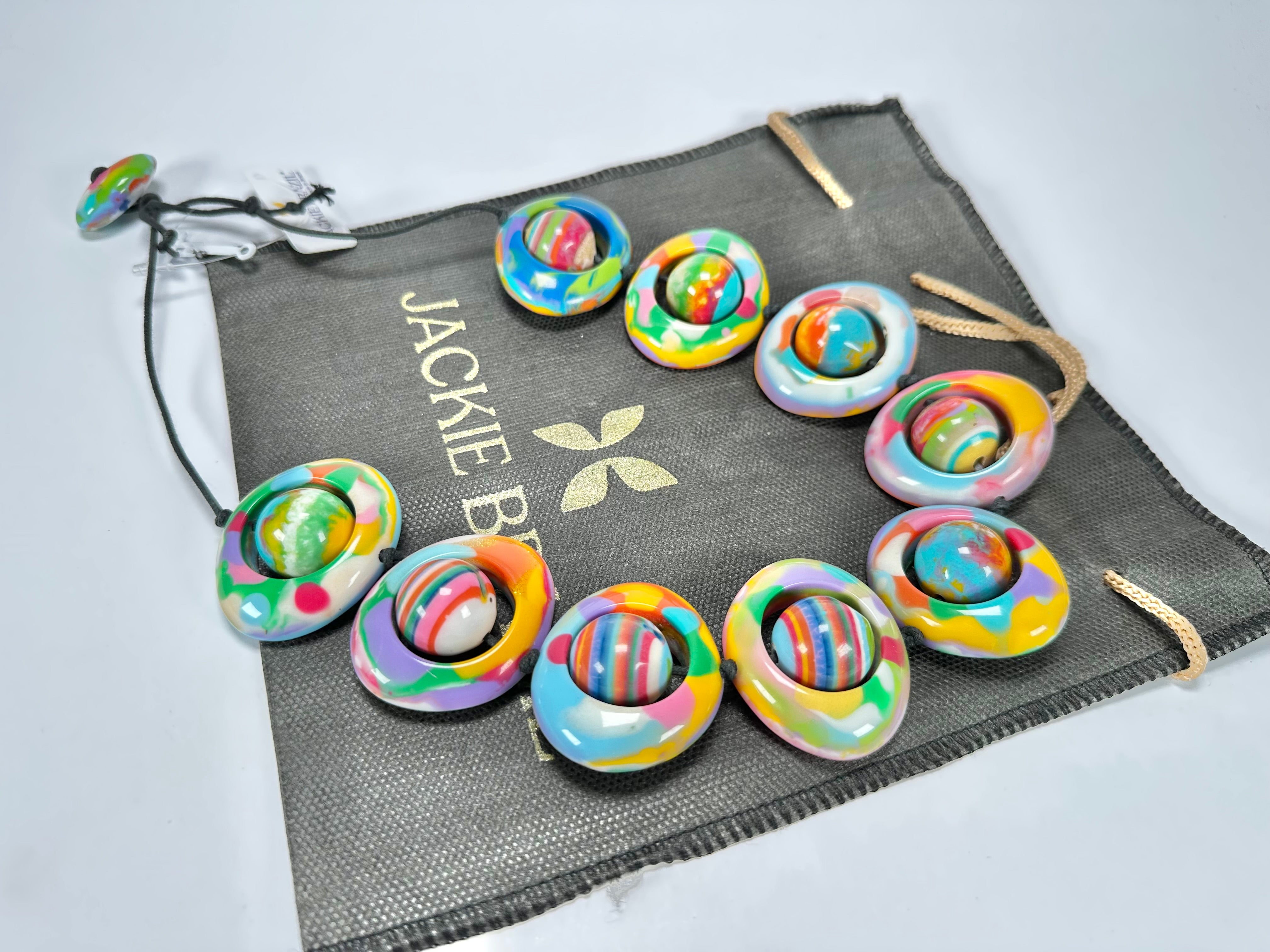 Jackie Brazil "Saturn" Kandinsky Disc & Ball On String Short 50cm Necklace ( N0051 )