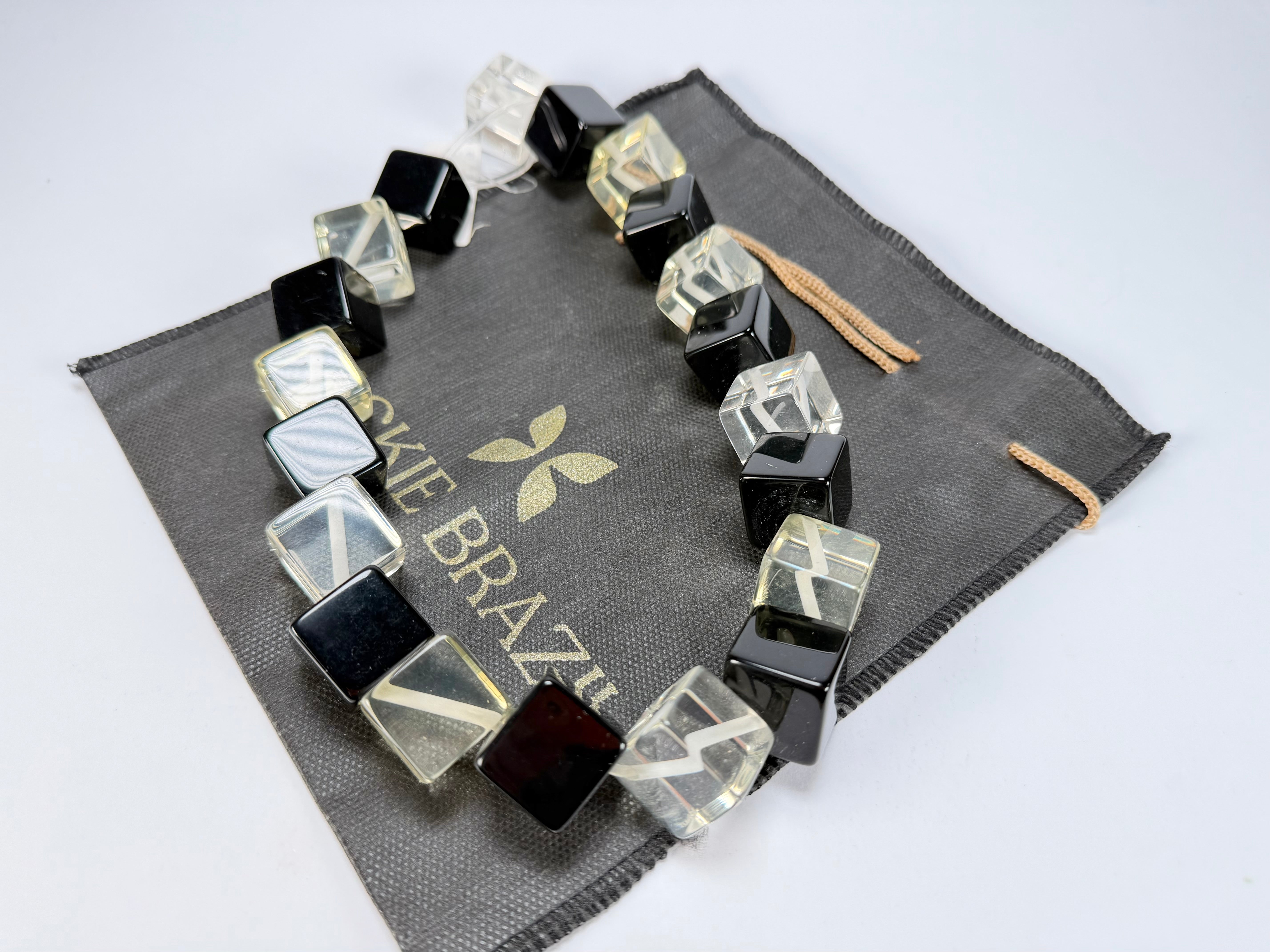 Jackie Brazil "Galactic" Black & Clear Squares Short Resin Necklace ( N2662 )