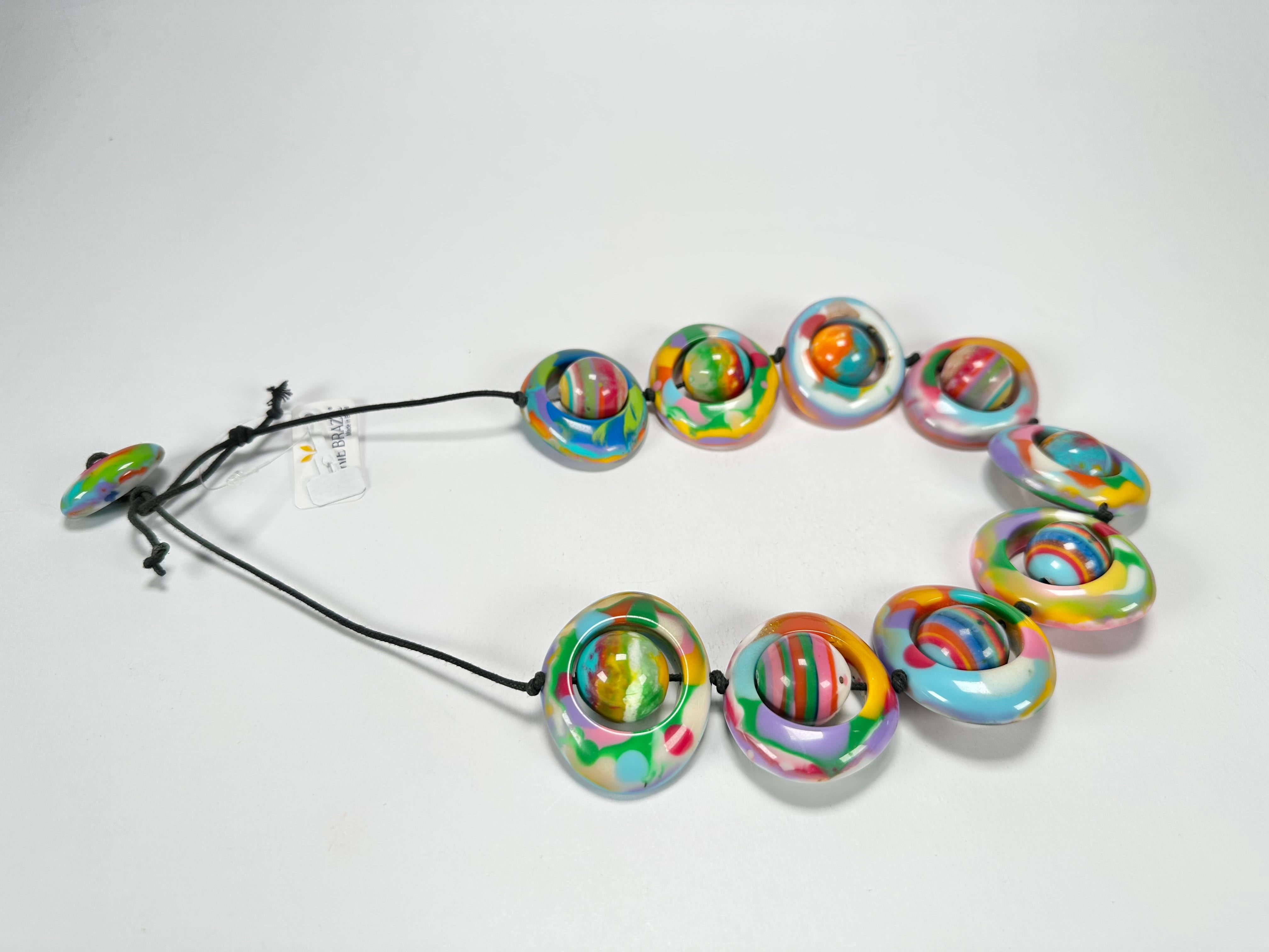 Jackie Brazil "Saturn" Kandinsky Disc & Ball On String Short 50cm Necklace ( N0051 )