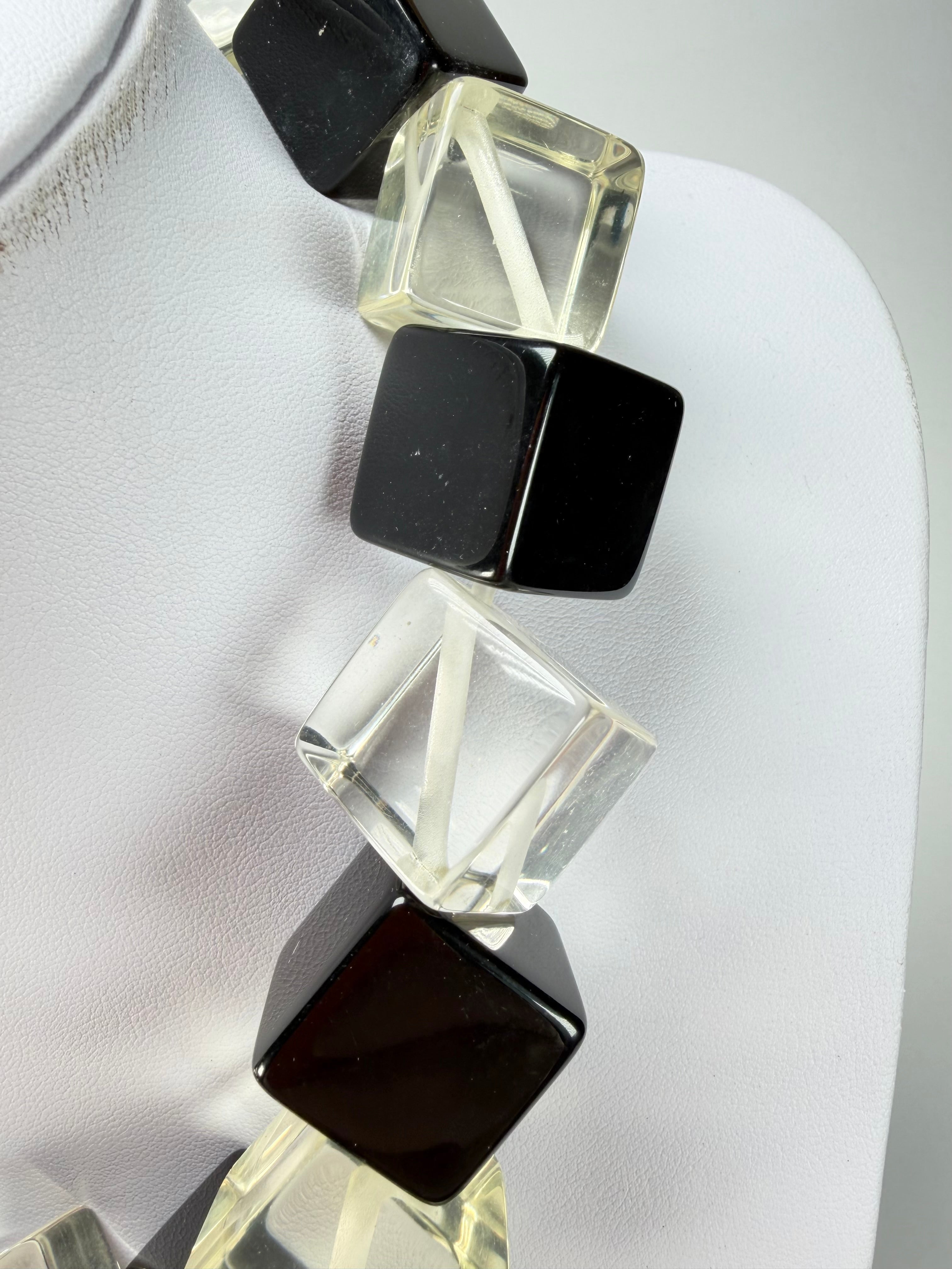 Jackie Brazil "Galactic" Black & Clear Squares Short Resin Necklace ( N2662 )