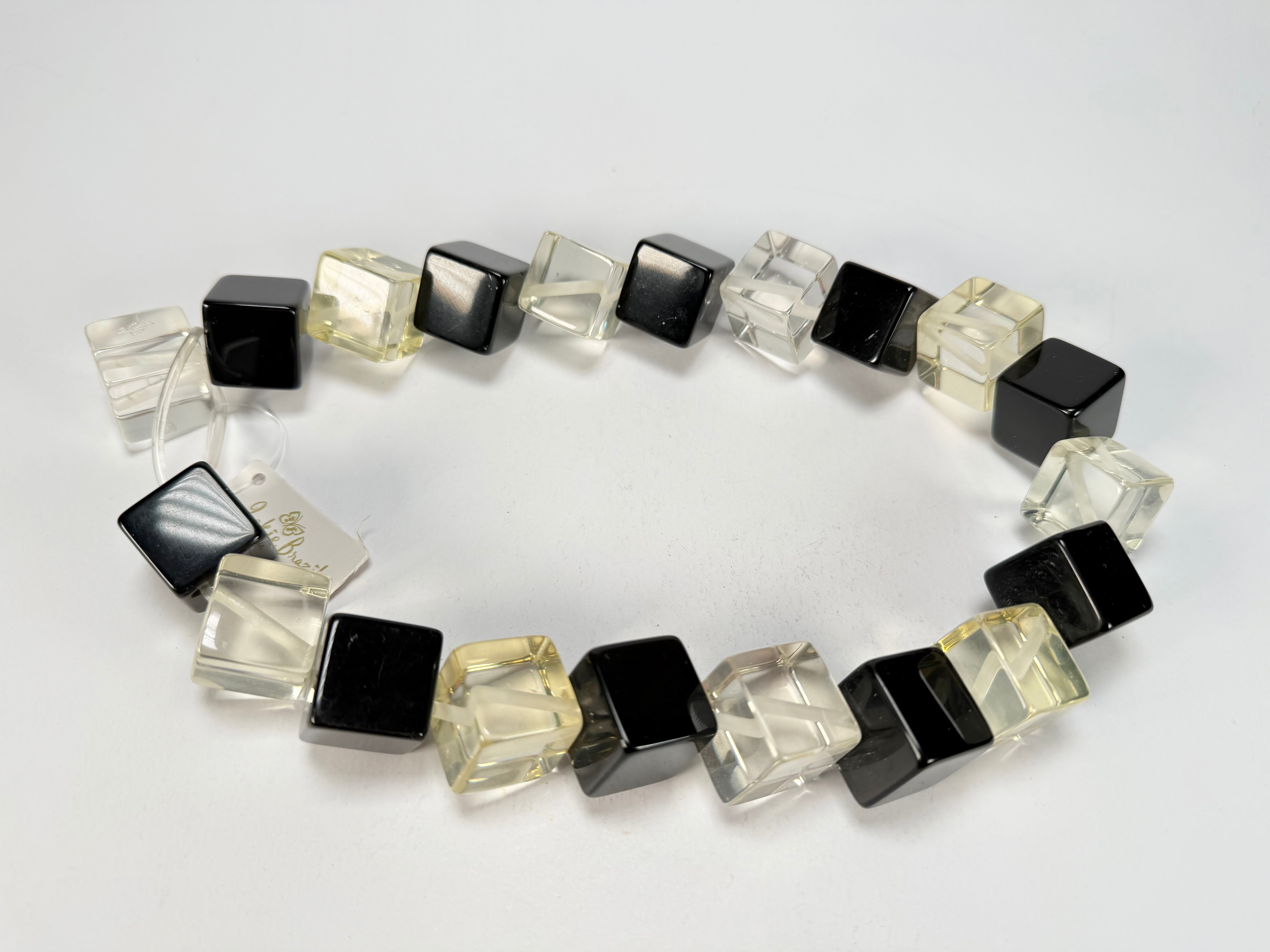 Jackie Brazil "Galactic" Black & Clear Squares Short Resin Necklace ( N2662 )