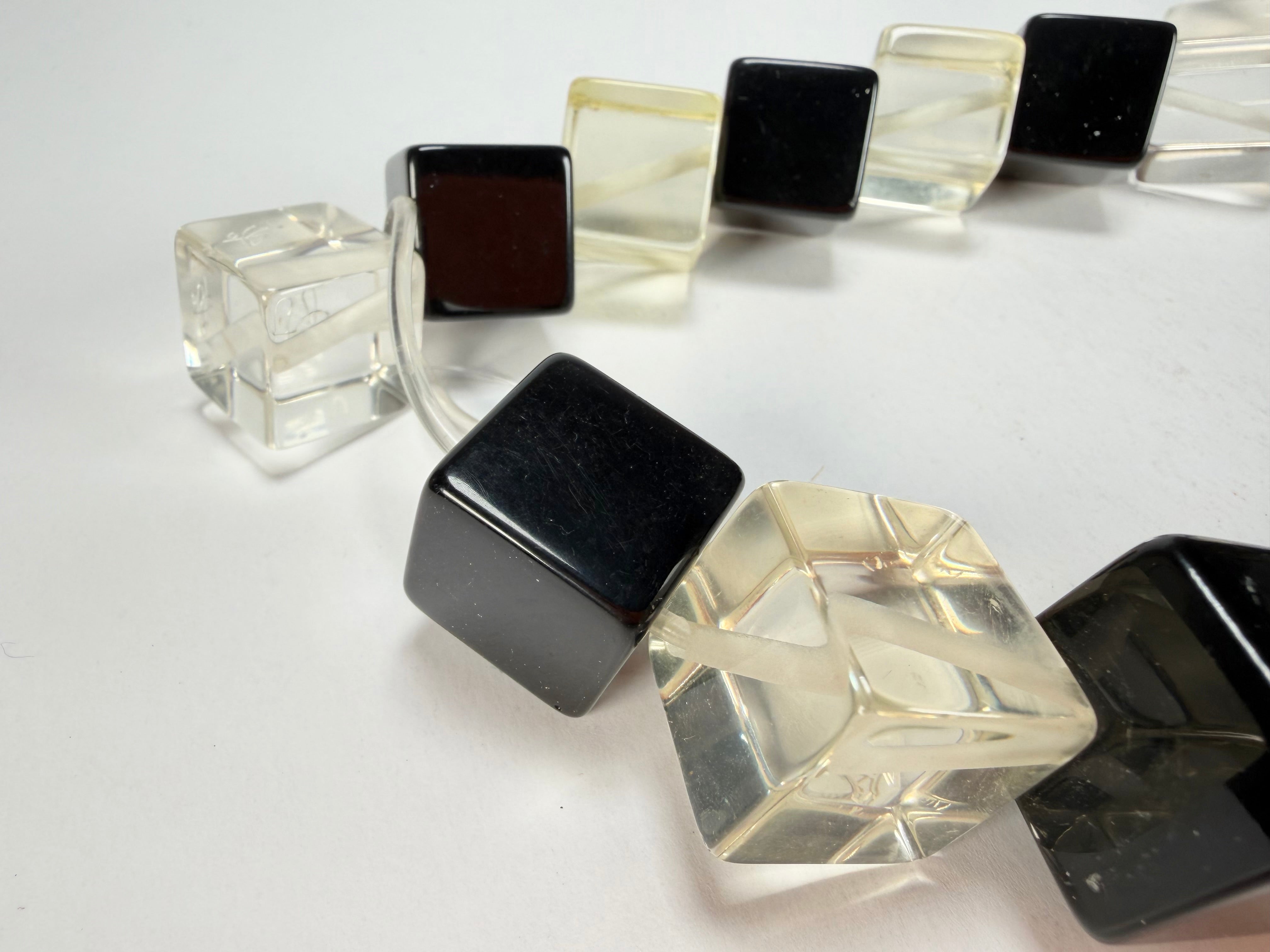 Jackie Brazil "Galactic" Black & Clear Squares Short Resin Necklace ( N2662 )
