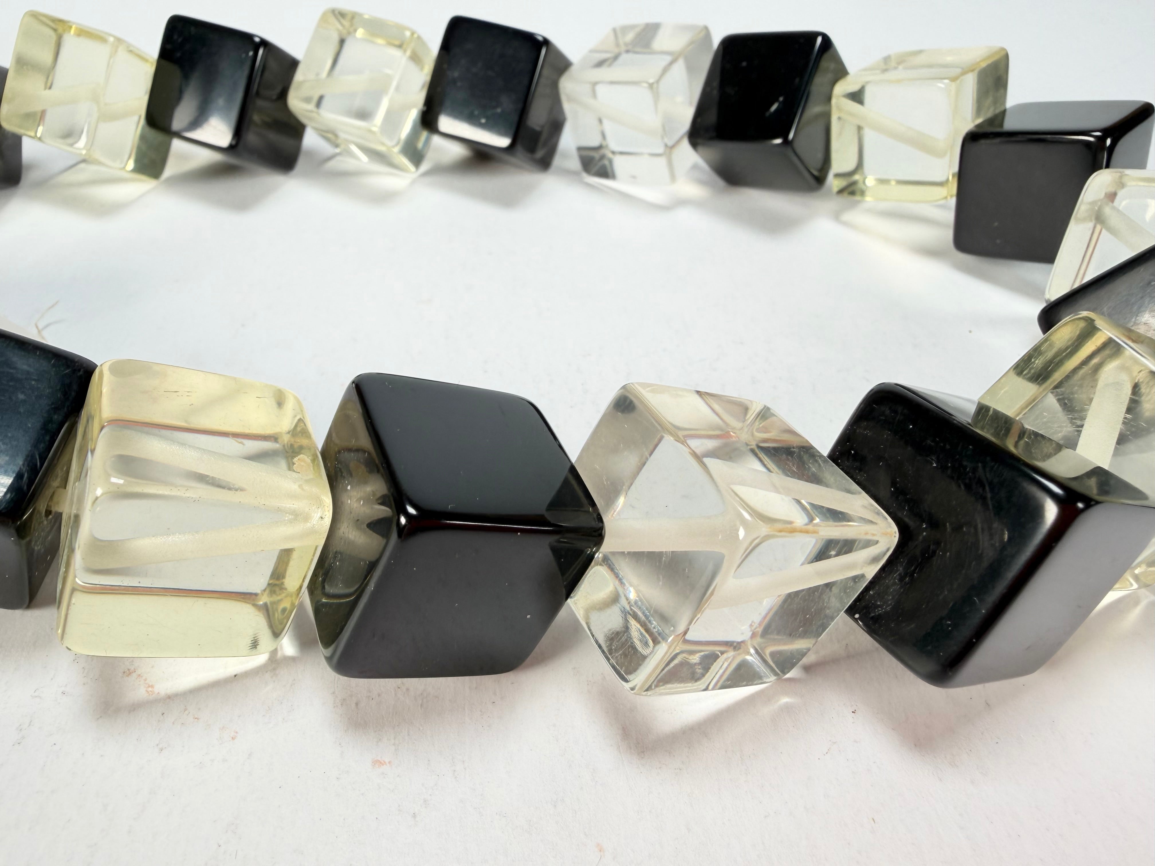 Jackie Brazil "Galactic" Black & Clear Squares Short Resin Necklace ( N2662 )