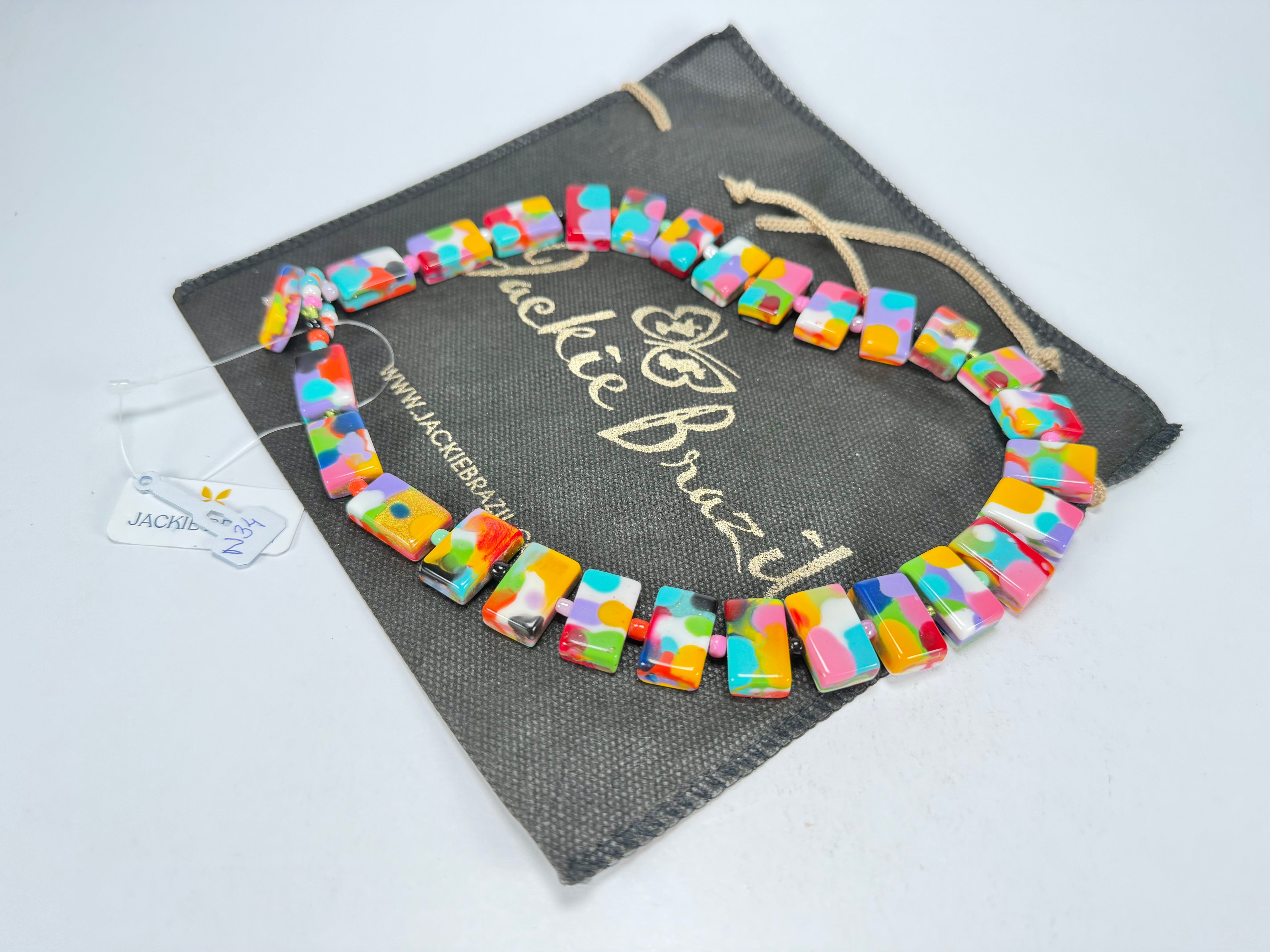 Jackie Brazil "Romeo" Kandinsky Linked Rectangle Beads Necklace ( N0034 )