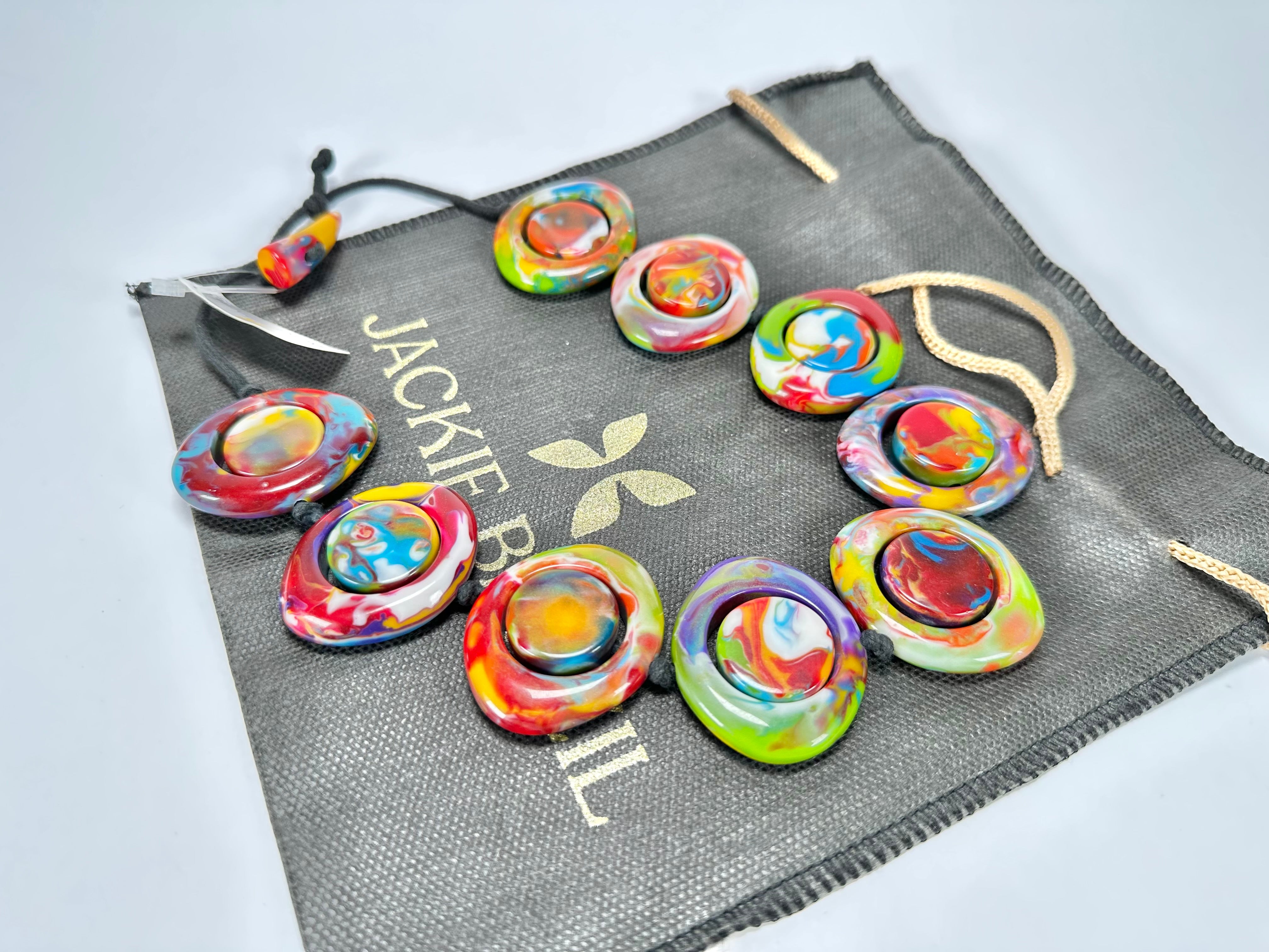 Jackie Brazil "Saturn" Kandinsky Disk and Cylinder On String Short 50cm Necklace ( N0060 )