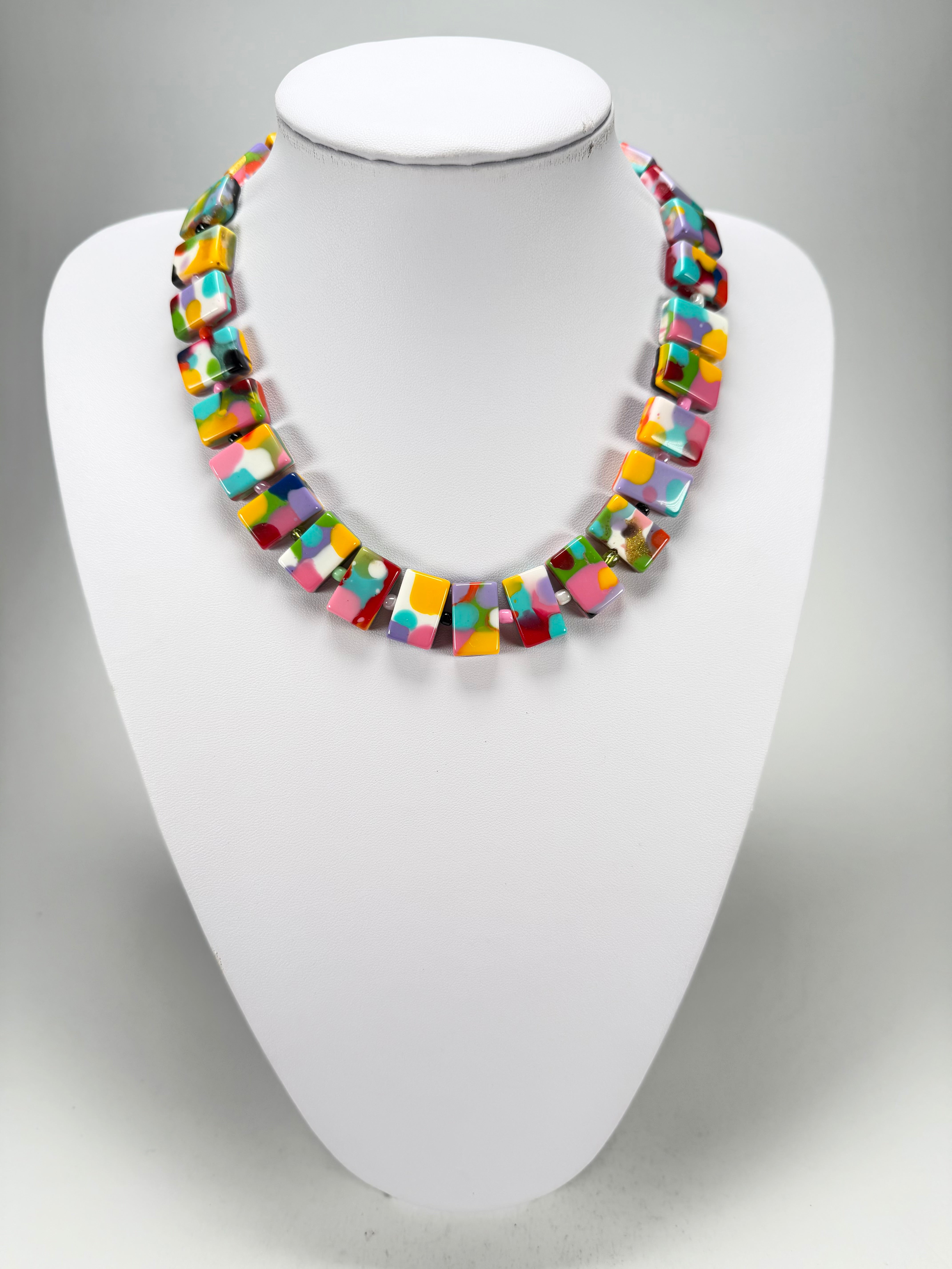 Jackie Brazil "Romeo" Kandinsky Linked Rectangle Beads Necklace ( N0034 )